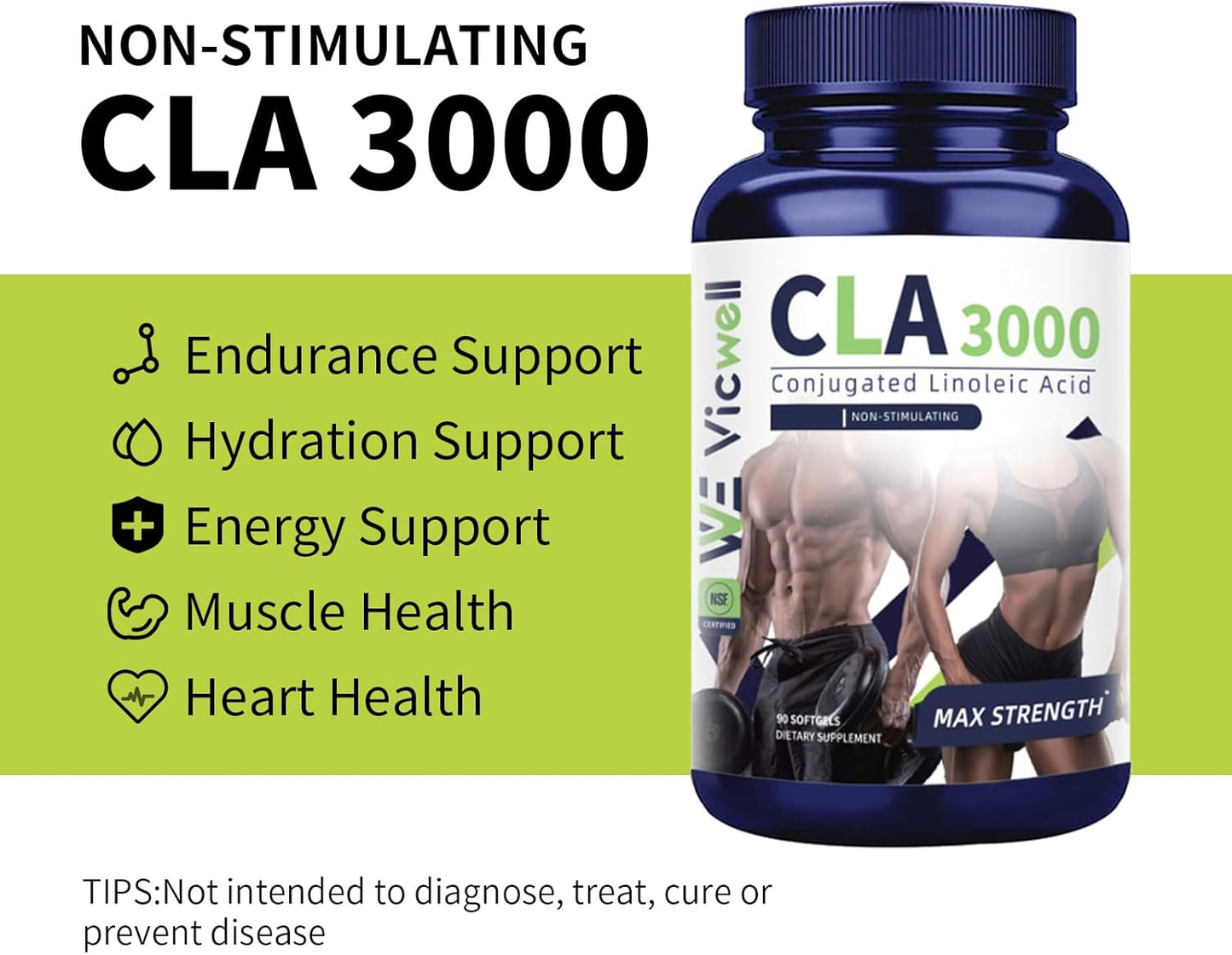 CLA 3000mg Softgels – Conjugated Linoleic Acid with Safflower Oil – CLA Supplement for Weight Management – Gluten Free – 90 Softgels