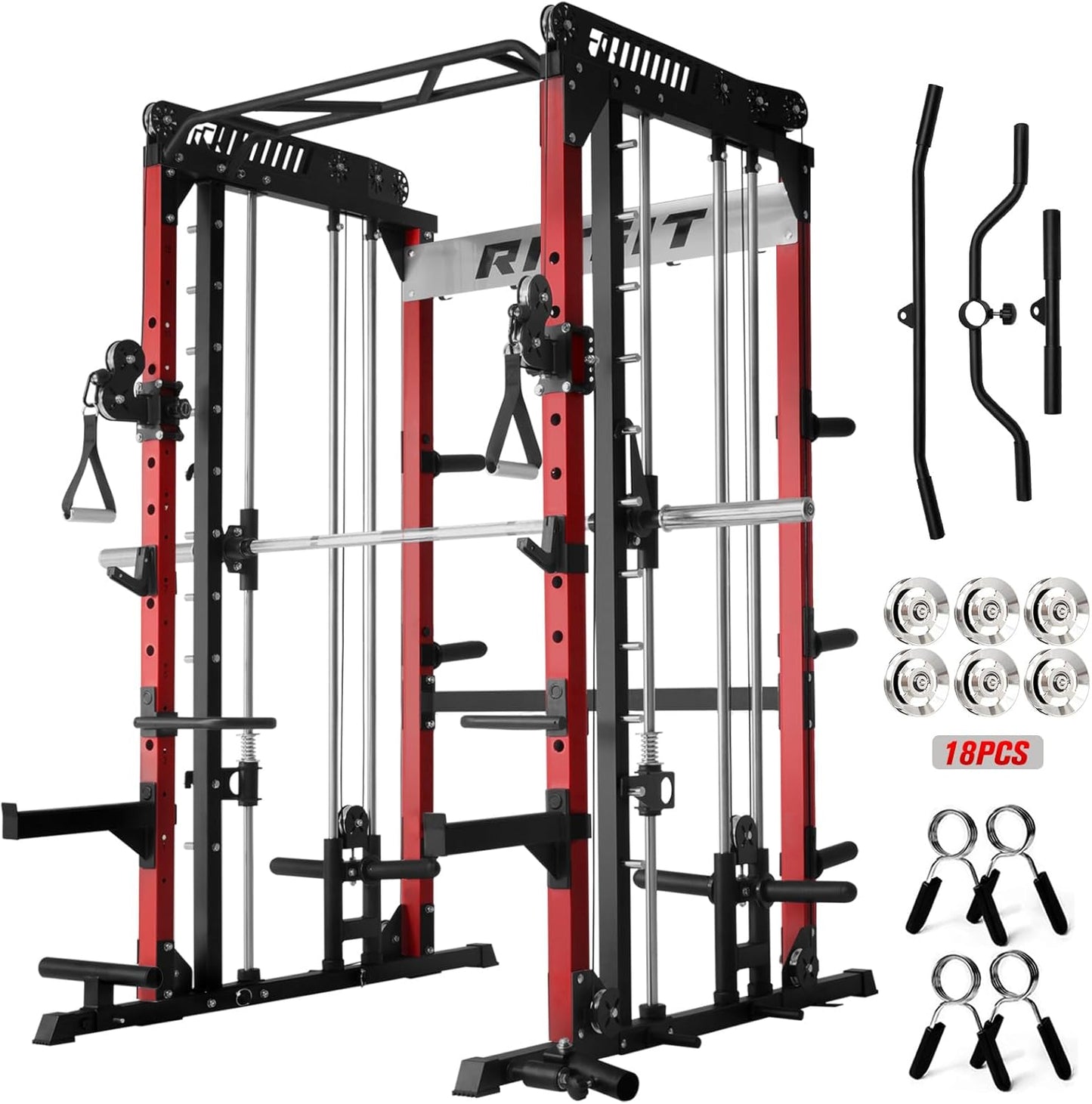 RitFit M1 & M1 Pro Smith Machine with Cable Crossover System, Multi-Function Squat Rack Power Cage for Home Gym, Power Rack and Packages