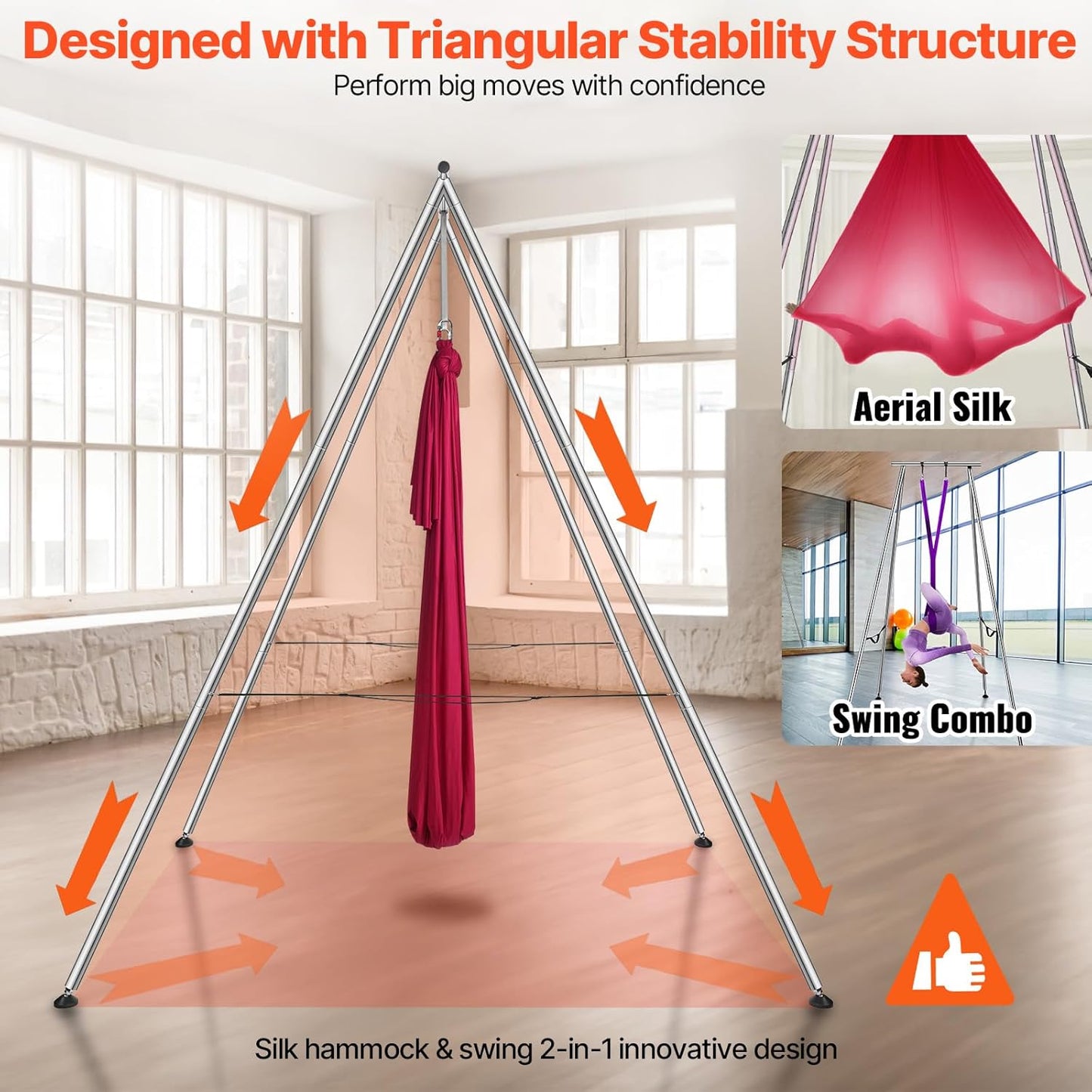 VEVOR Aerial Yoga Frame, 9.67 ft Height Swing Stand, Max 551.15 lbs Load Chrome-Plated Steel Pipe Inversion Yoga Rig for Indoor Outdoor Use