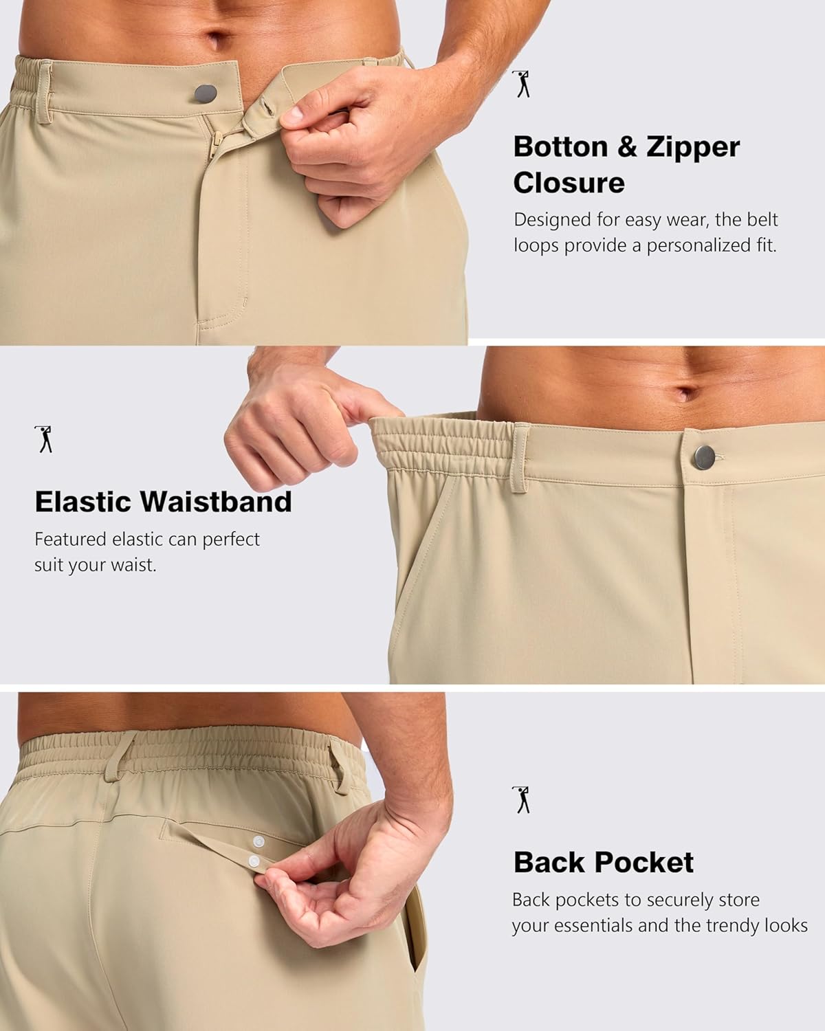 Pudolla Men's Casual Shorts 7"/9" Lightweight Golf Shorts with 3 Pockets Stretch Quick Dry Comfy Work Shorts