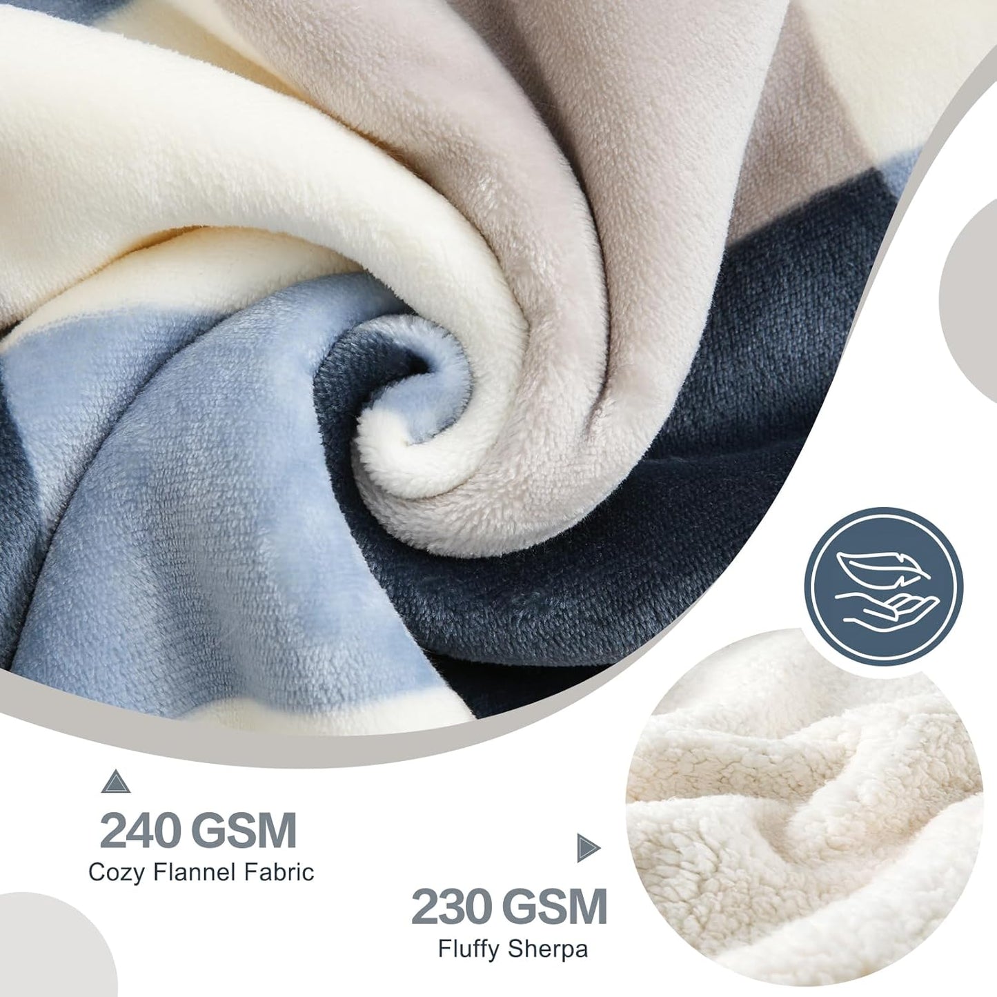 PU MEI Sherpa Fleece Throw Blanket 60" x 80" Reversible Plush Fluffy Large Big Blanket Lattice Flannel Blankets for Sofa Couch Bed (Grey-Soft Blue, 60"*80")
