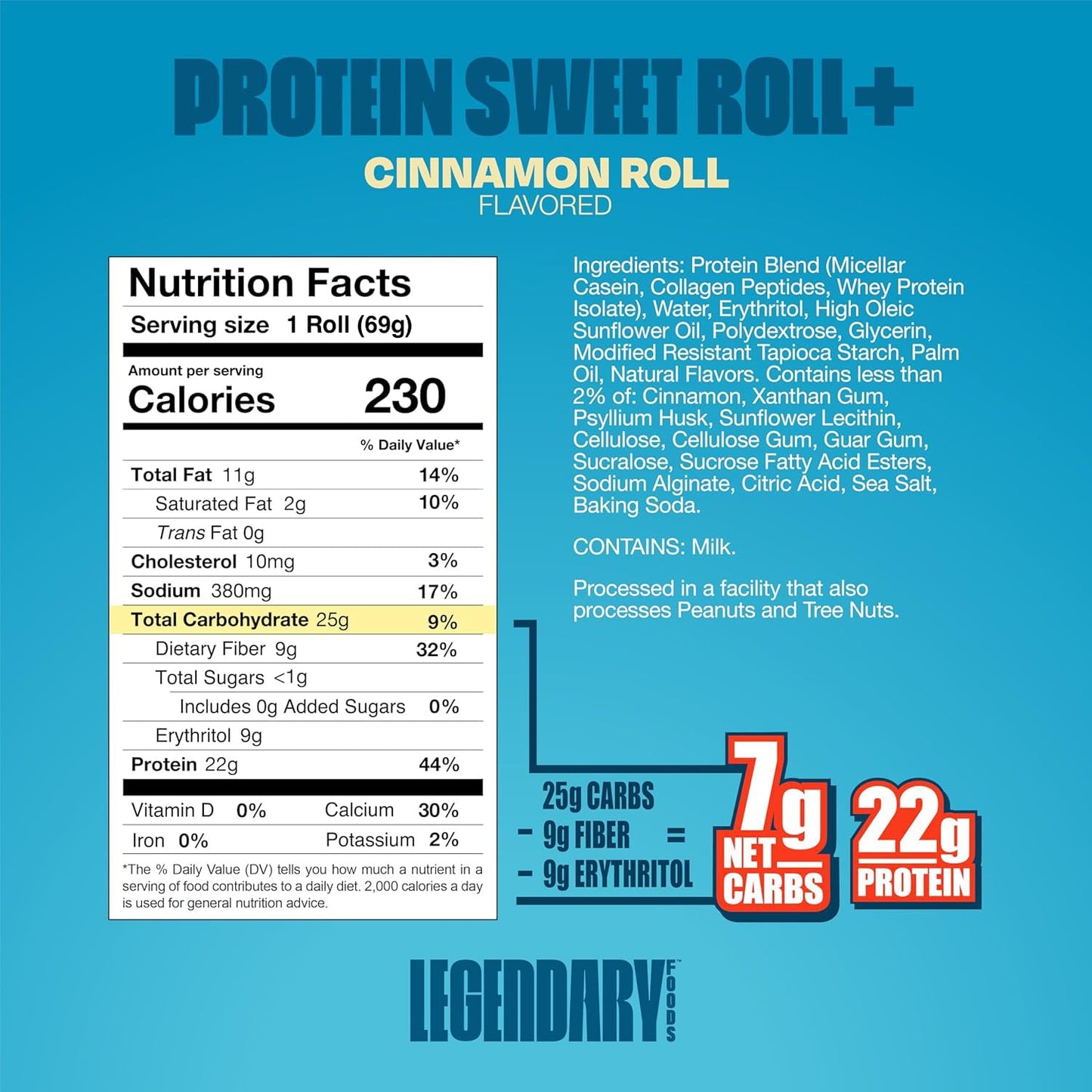 Legendary Foods 22g Protein Cinnamon Roll - Premium High Protien Bars, Low Carb Meal Replacement Snack, Low Glycemic Index, Gluten Free Snacks - Sweet Zero Sugar, Keto and Diabetic Friendly 10-Pack