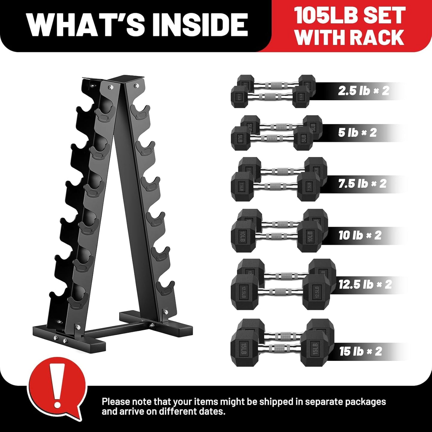 PAPABABE Hex Dumbbell Sets with Rack, 60-550lb Rubber Coated Dumbbell Weight Set and Storage Rack, Multiple Options Hand Weights for Strength Training