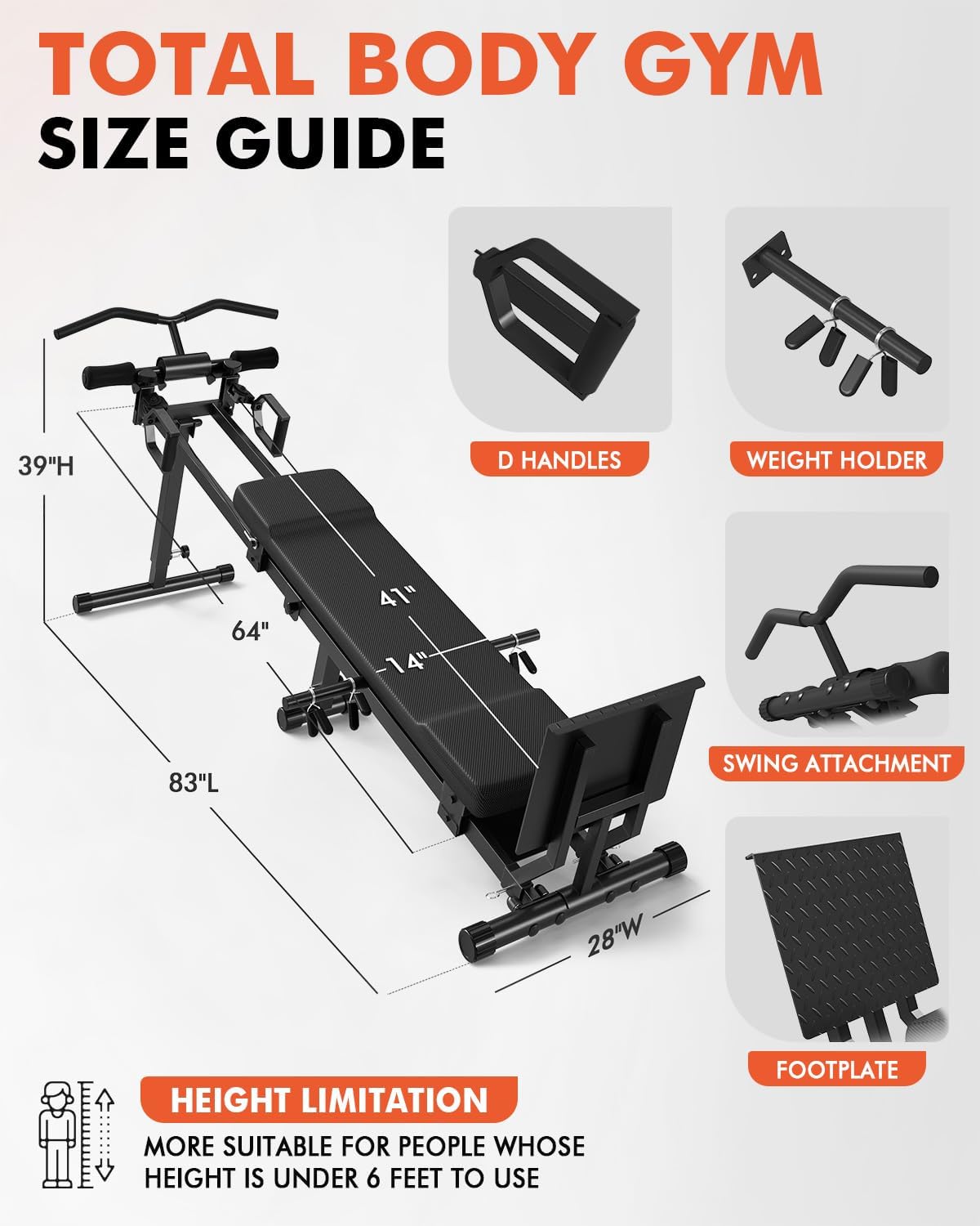 GMWD Total Home Gym with Detachable Footplate,Swing Attachment and Weight Holder,Versatile Total Body Training Machine for Home Gym Workout
