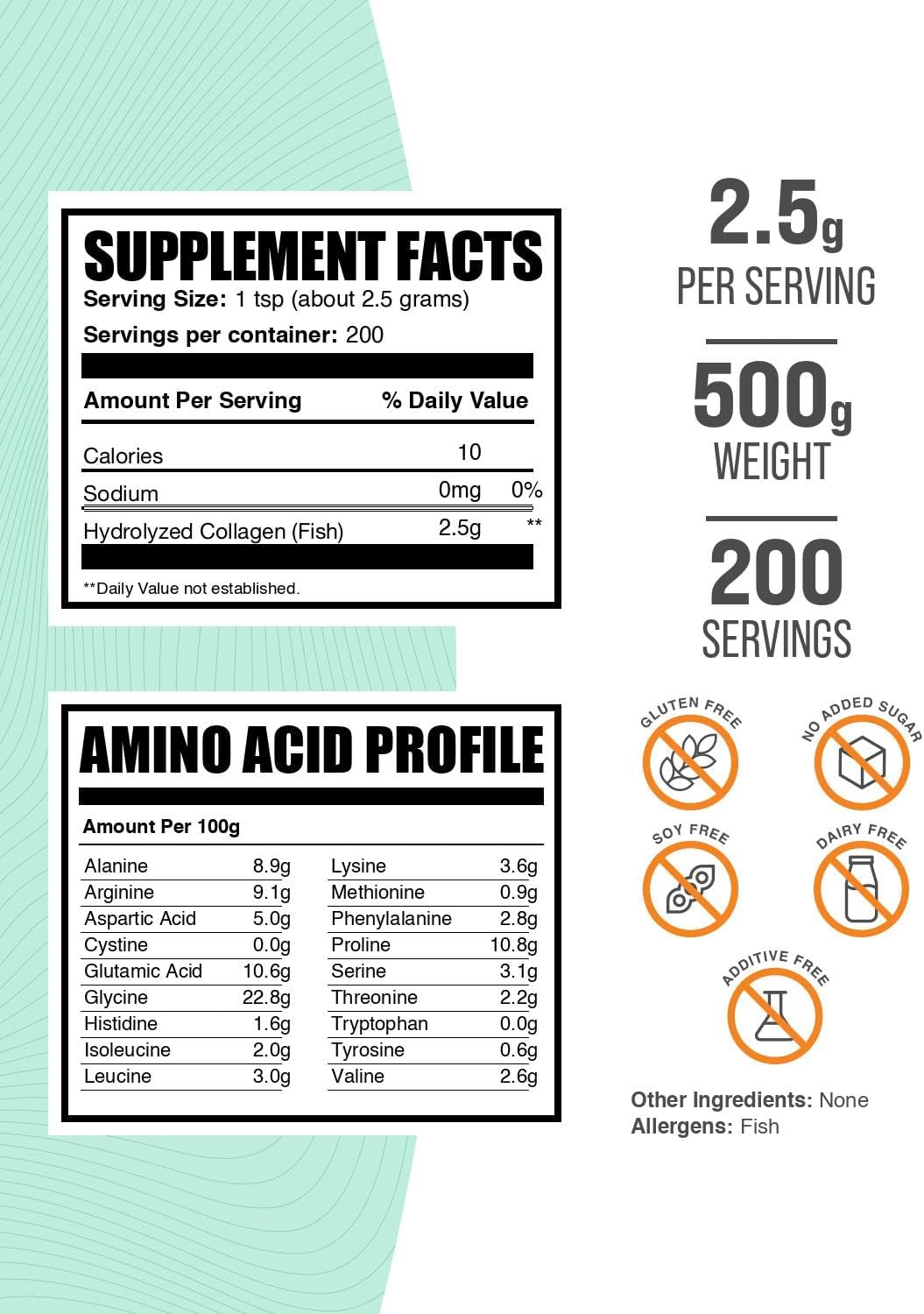 BulkSupplements.com Marine Collagen Powder - Marine Collagen Peptides Supplement, for Hair, Skin, & Nails - Hydyrolyzed & Gluten Free, 2.5g per Serving, 500g (1.1 lbs) (Pack of 1)