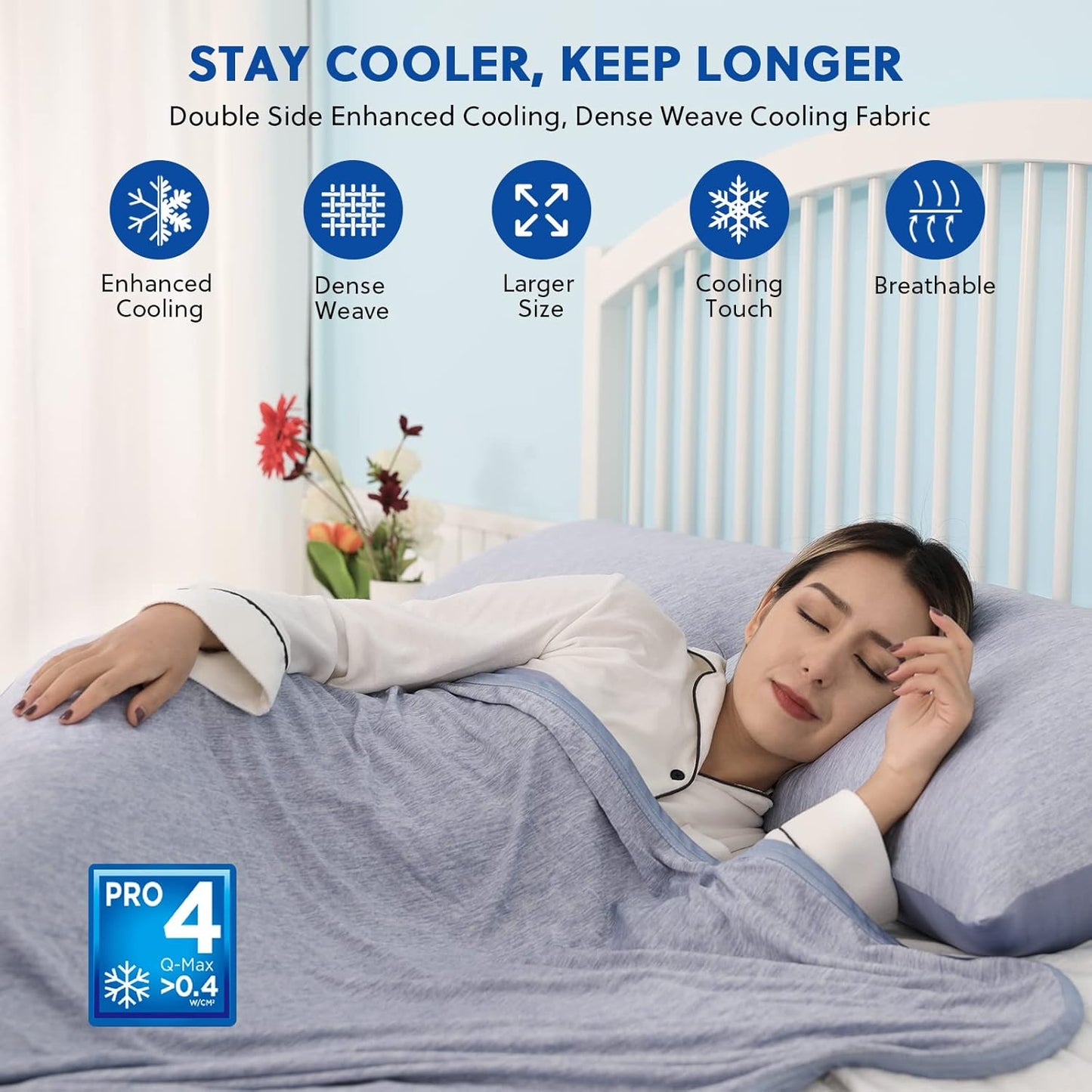 HOMFINE Cooling Blankets for Hot Sleepers - Summer Blanket Thin Lightweight Breathable Soft Double Side Enhanced Cooling for Bed Couch Sofa, Keep Cool for Night Sweats (Blue, 50 x 70 inches)