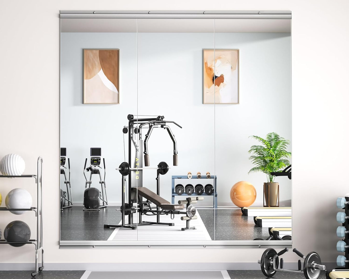 Hasipu Home Gym Mirror 55" L x 17" W - 3PCS Large Full Body Mirror for Yoga, Wall-Mounted Mirrors for Fitness, Garage, Dance Studio, 0.16in Tempered Glass Frameless