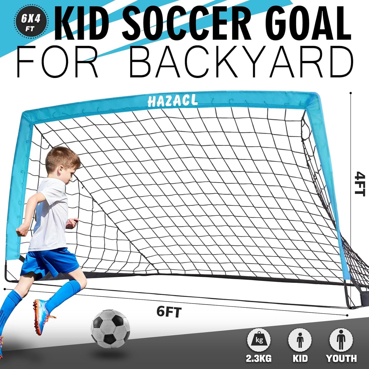 Kids Soccer Goal for Backyard, 6x4 9x5 FT Portable Soccer Nets Pop Up with Ball, Agility Ladder, Cones, Target & Carry Bag for Toddler Youth Outdoor Indoor Training Practice Sports Games Play