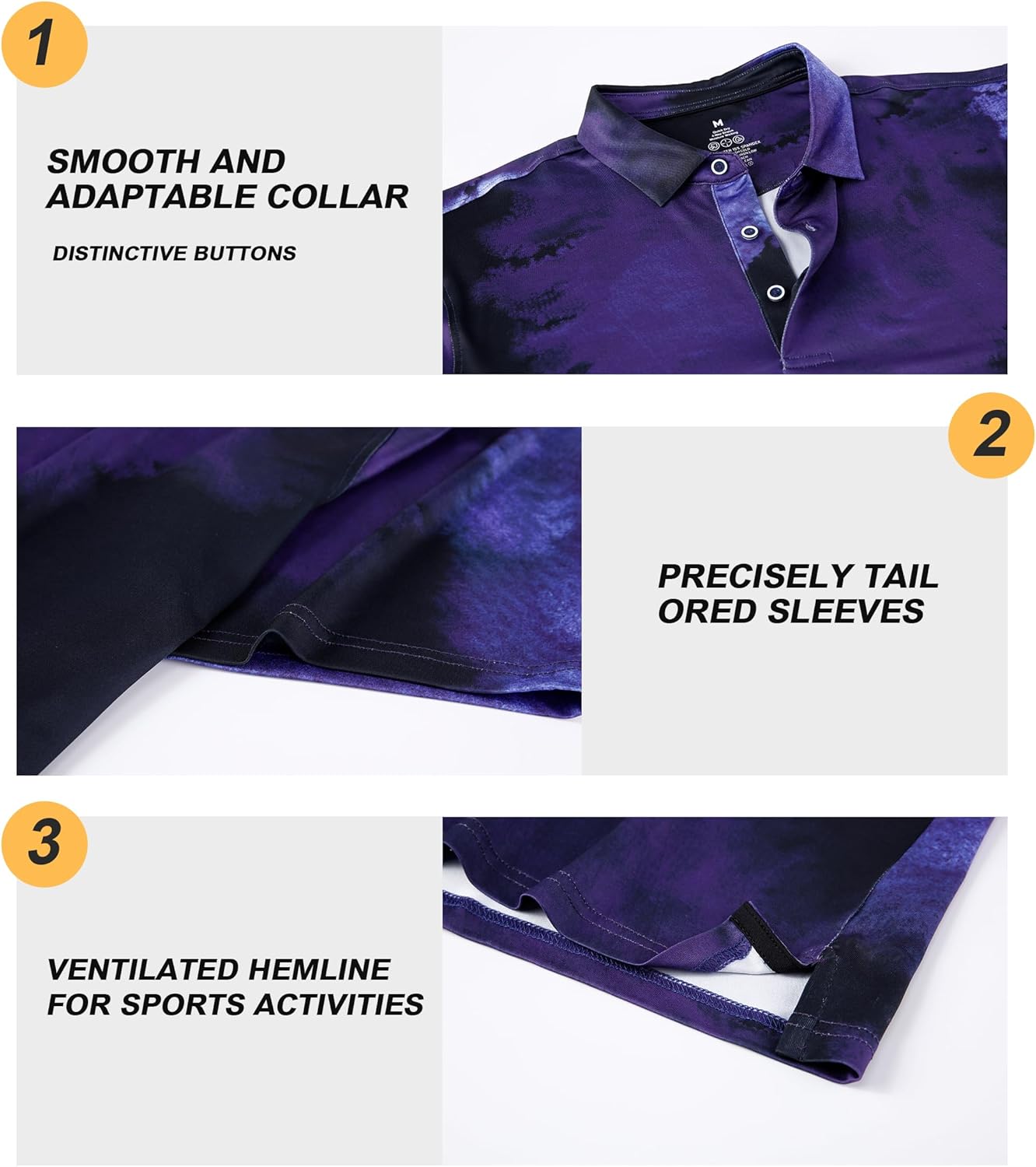 Damipow Premium Golf Shirts for Men Dry Fit Performance Polo Short Sleeve Collared Shirt