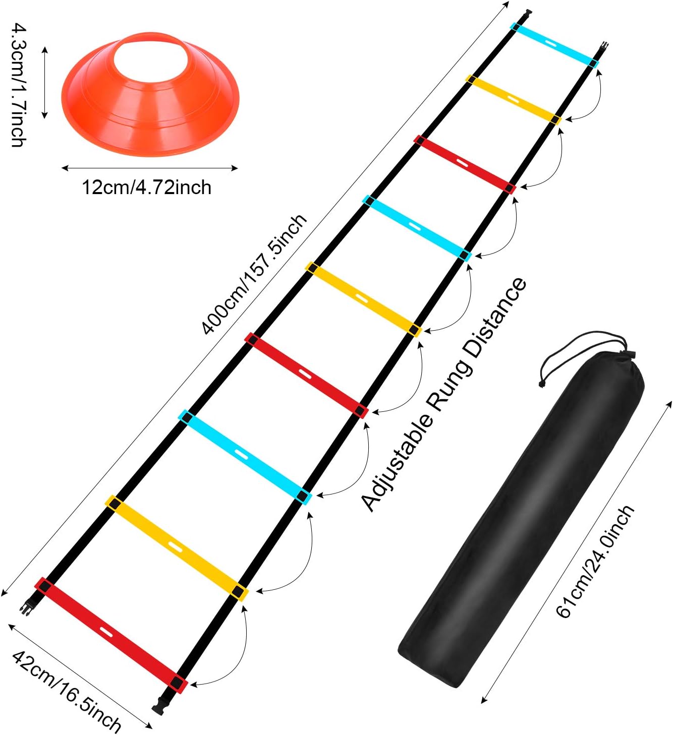 Agility Ladder Speed Training Equipment, 9 Rung 13FT Sports Agility Ladders Set Workout Ladder with 10 Disc Cones for Soccer, Speed, Football Fitness Feet Training