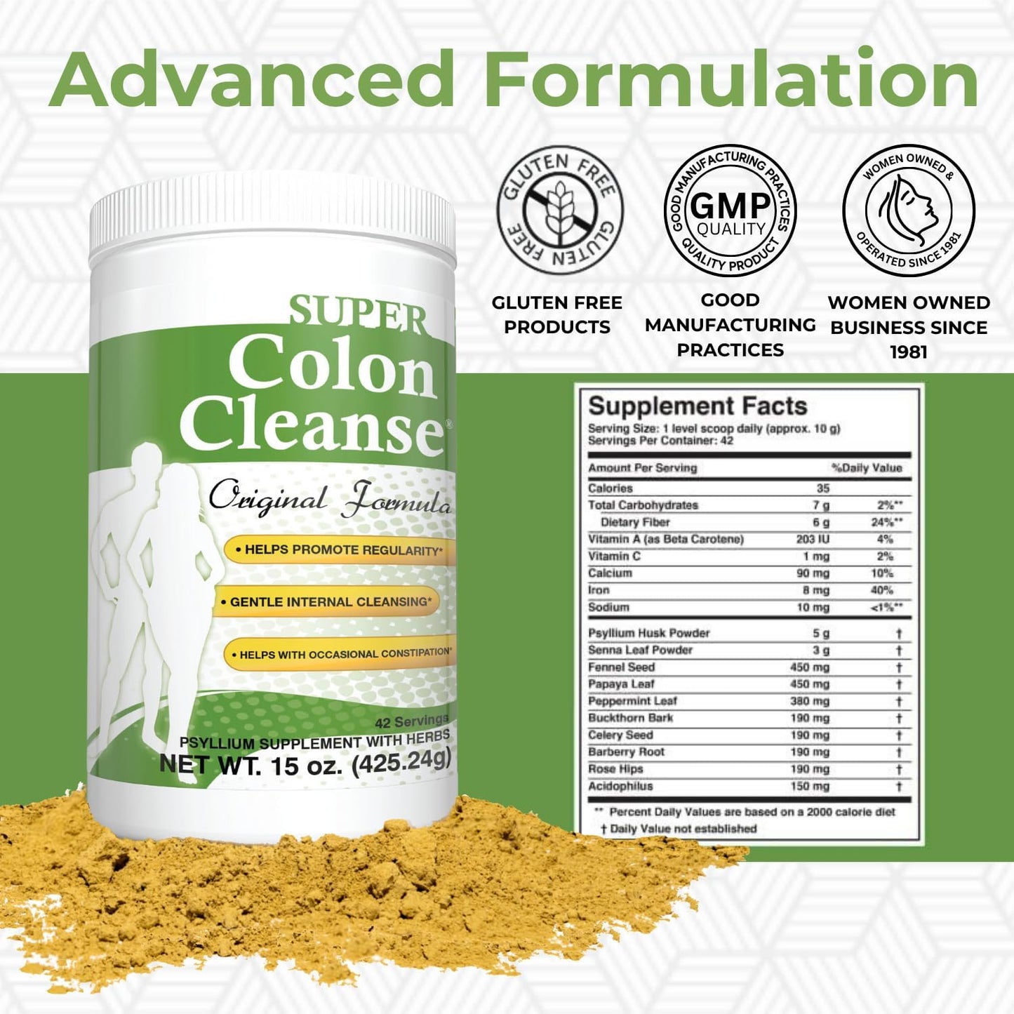 Health Plus Super Colon Cleanse Original Formula (1990-2025), 15 oz Powder, 42 Servings, with Psyllium Husk and Senna Leaf for Constipation Relief and Digestive Support