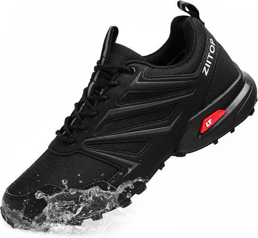 Mens Trail Running Shoes Waterproof Non-Slip Hiking Walking Sneakers for Outdoor Trailing Trekking Camping Quest Black