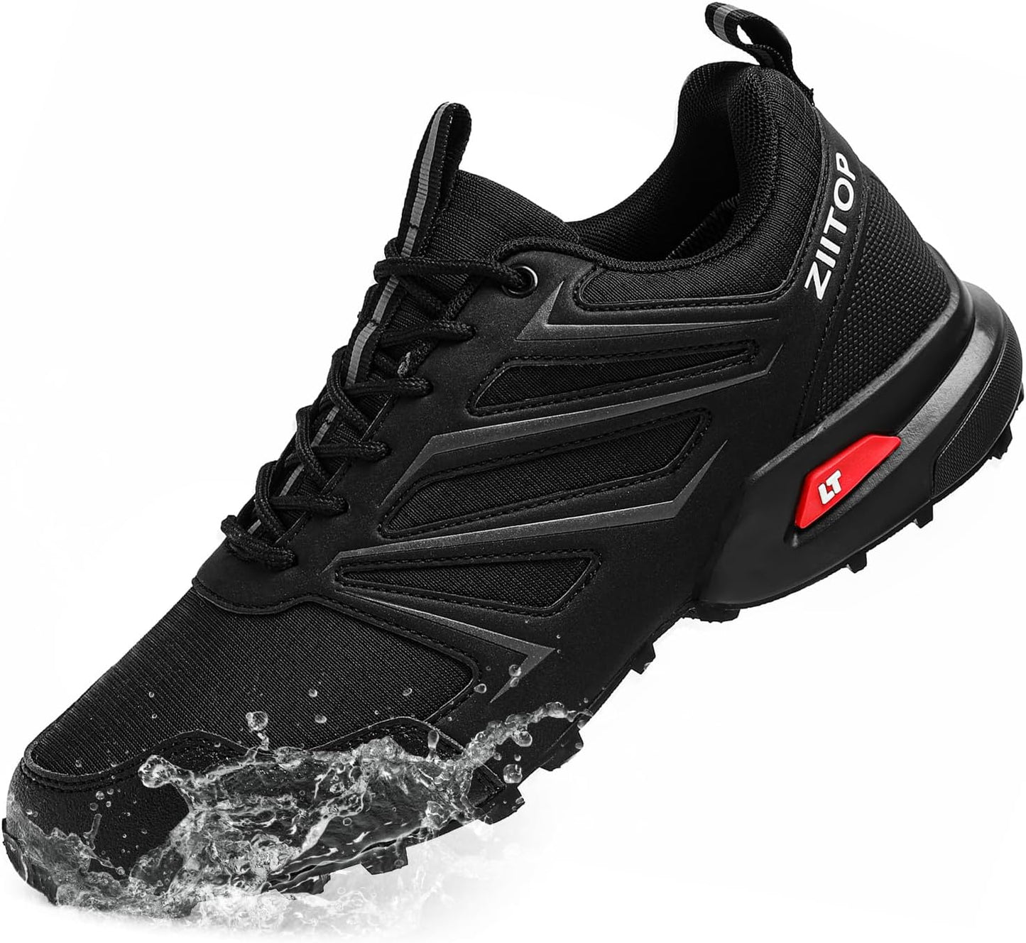 Mens Trail Running Shoes Waterproof Non-Slip Hiking Walking Sneakers for Outdoor Trailing Trekking Camping Quest Black
