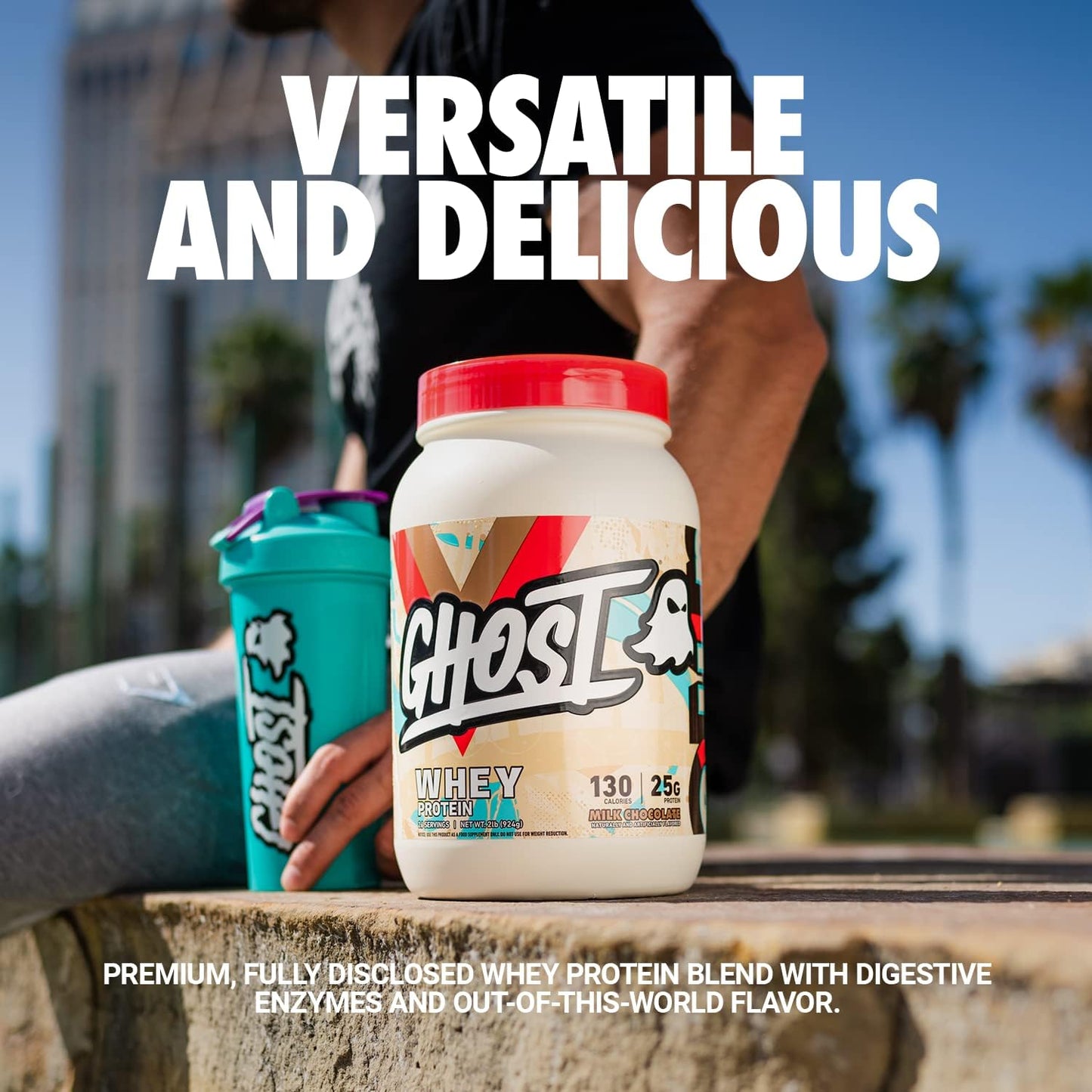 GHOST Whey Protein Powder, Milk Chocolate - 2LB, 25G of Protein - Whey Protein Blend - ­Post Workout Fitness & Nutrition Shakes, Smoothies, Baking & Cooking - Soy & Gluten-Free