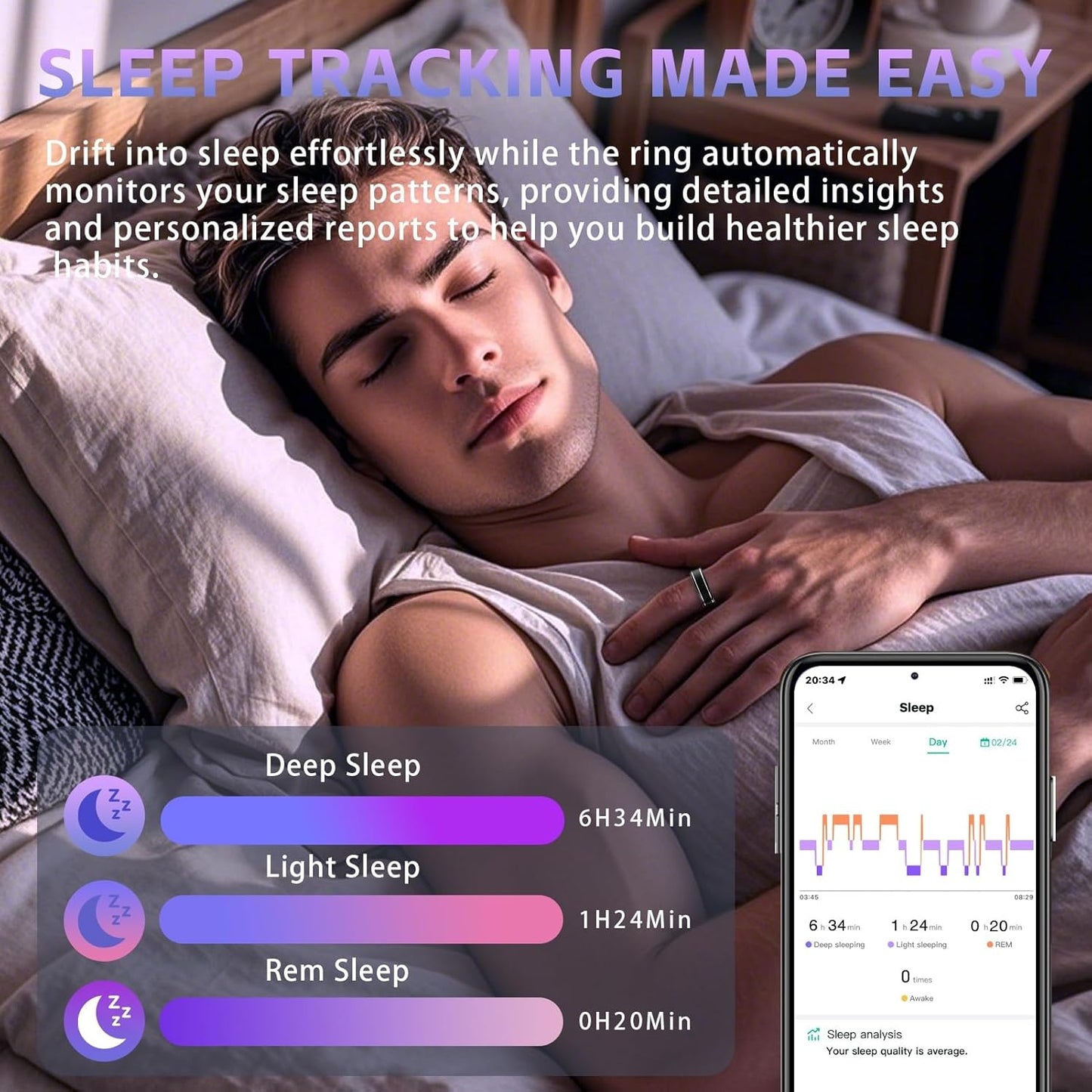 Activity Tracker Ring for Men – Smart Ring with Heart Rate, SpO2, Blood Pressure, Sleep Monitoring, Step & Calorie Counter, 5ATM Waterproof, No Subscription Fee (Black 7)