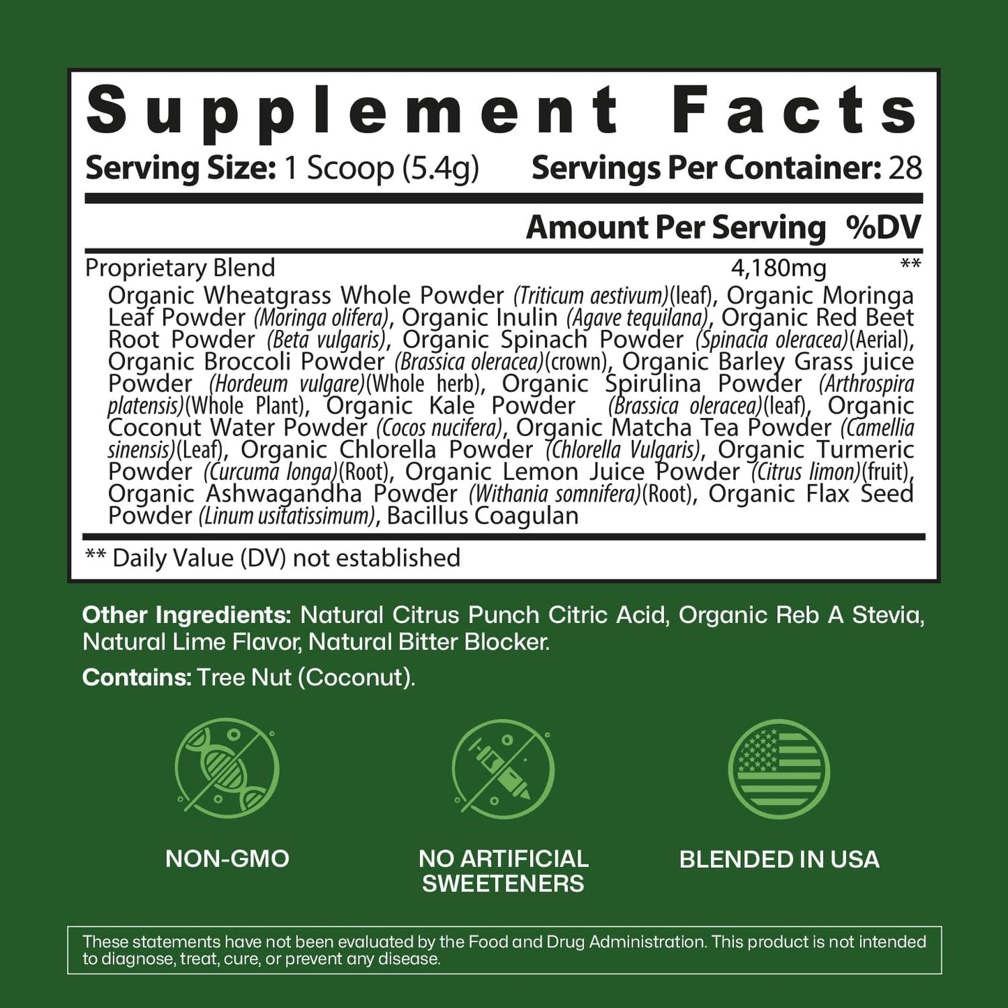 ColonBroom Superfood Greens Powder Supplement | Super Greens Juice Powder with Probiotics, Prebiotics, Spirulina & Chlorella | Natural for Energy, Immunity, Digestion & Detox Support | 28 Servings