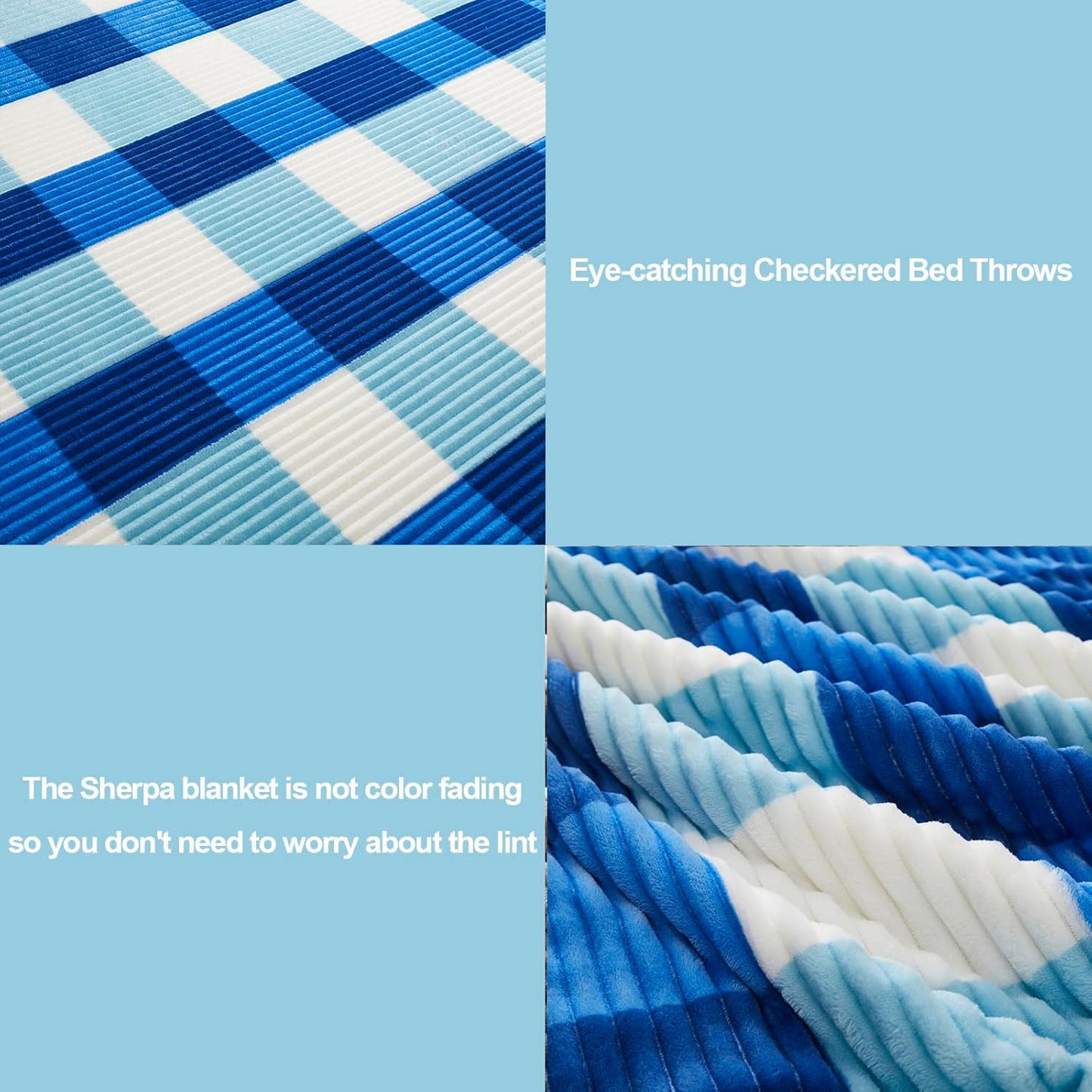 PU MEI Sherpa Blanket Twin Plaid Thick Bed Blanket, 90”*80” Super Soft Flannel Fuzzy Fleece Reversible Velvet Plush Warm Blanket for Couch(Blue Check, 80"*90")