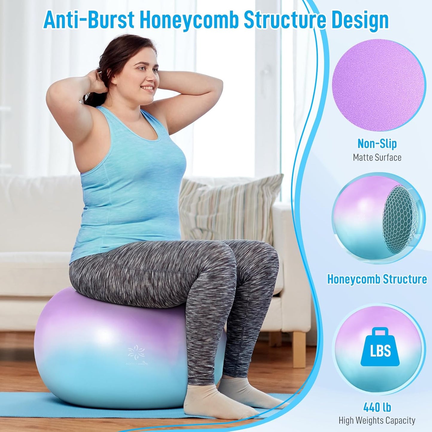 Sportneer Extra Thick Exercise Ball - 25.6''Yoga Ball with Quick Pump - Anti-Burst and Slip Resistant Fitness Ball Chair for Pregnancy and Physical Therapy
