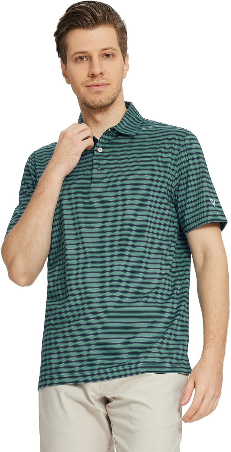 M MAELREG Golf Shirts for Men Short Sleeve Dry Fit Casual Striped Performance Moisture Wicking Collared Mens Polo Shirts