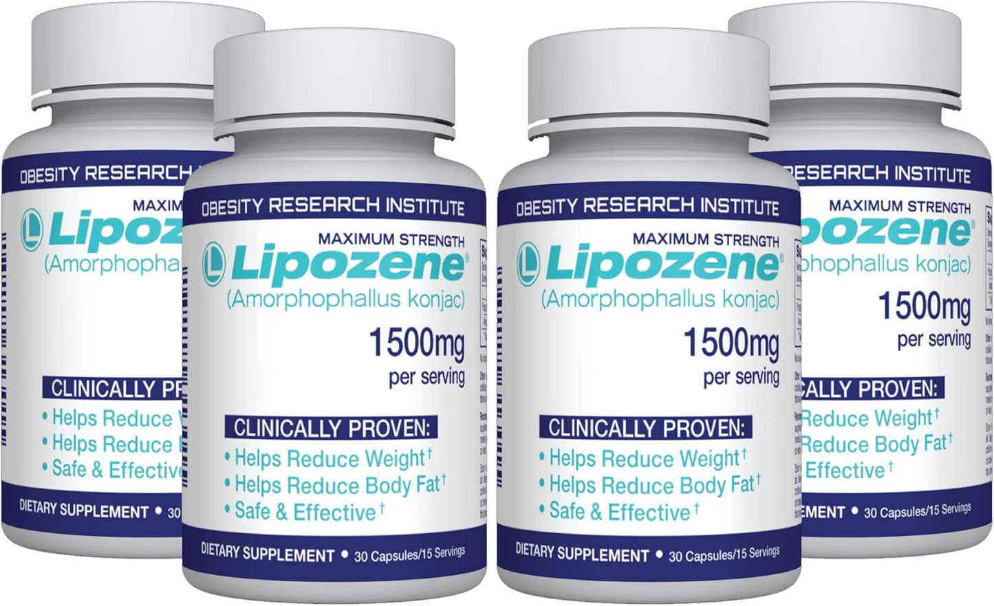 Lipozene Diet Pills - Weight Loss Supplement - 4 Bottles of 30 Capsules Each, a Total of 120 Capsules!