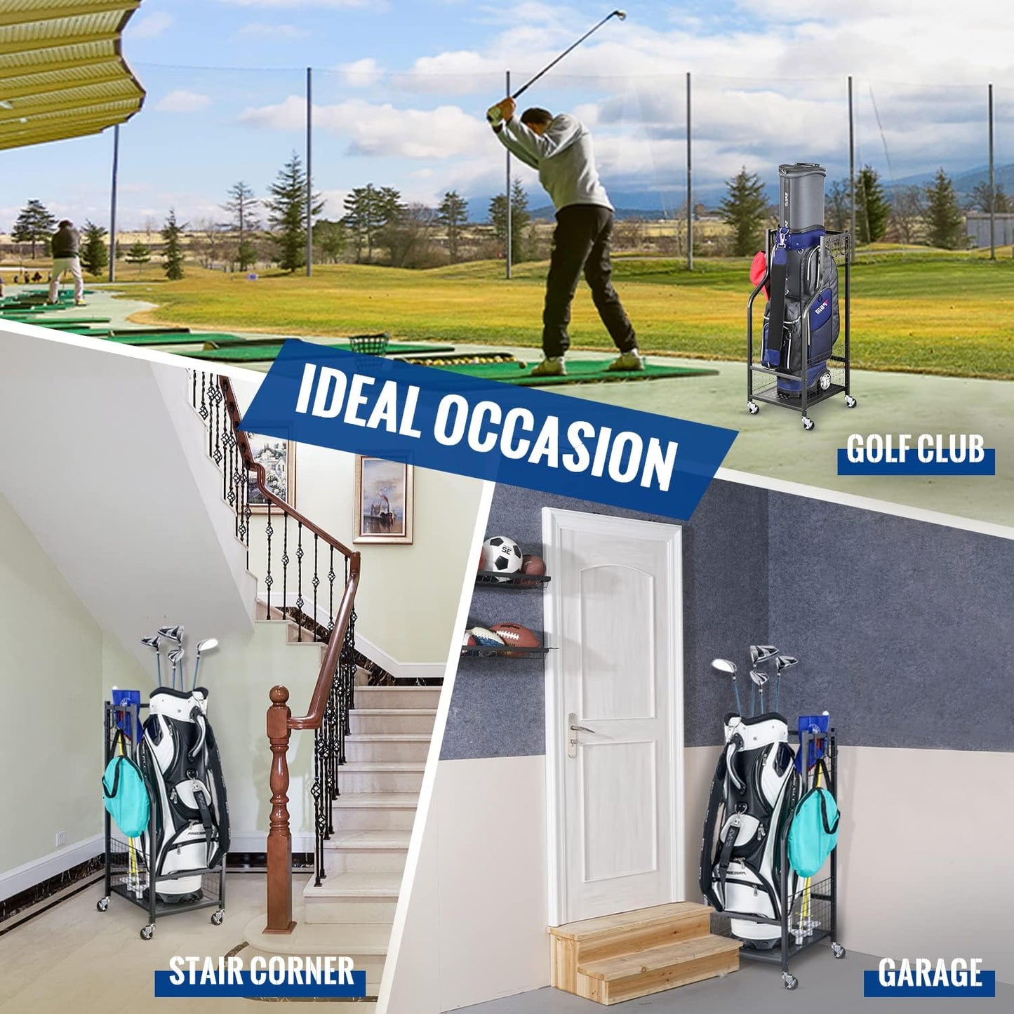 Mythinglogic Golf Storage Garage Organizer, Golf Bag Storage Stand and Other Golfing Equipment Rack, Extra Storage Rack for Golf Clubs