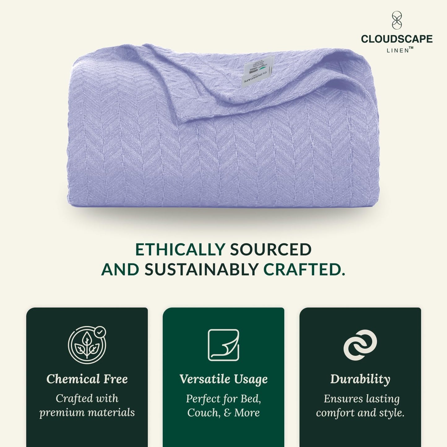 Herringbone Cotton Twin Blanket for Couch, Bed,Sofa, Home Decor, Soft, Lightweight, All-Season Bed Blanket, 68 x92, Lavender Blue