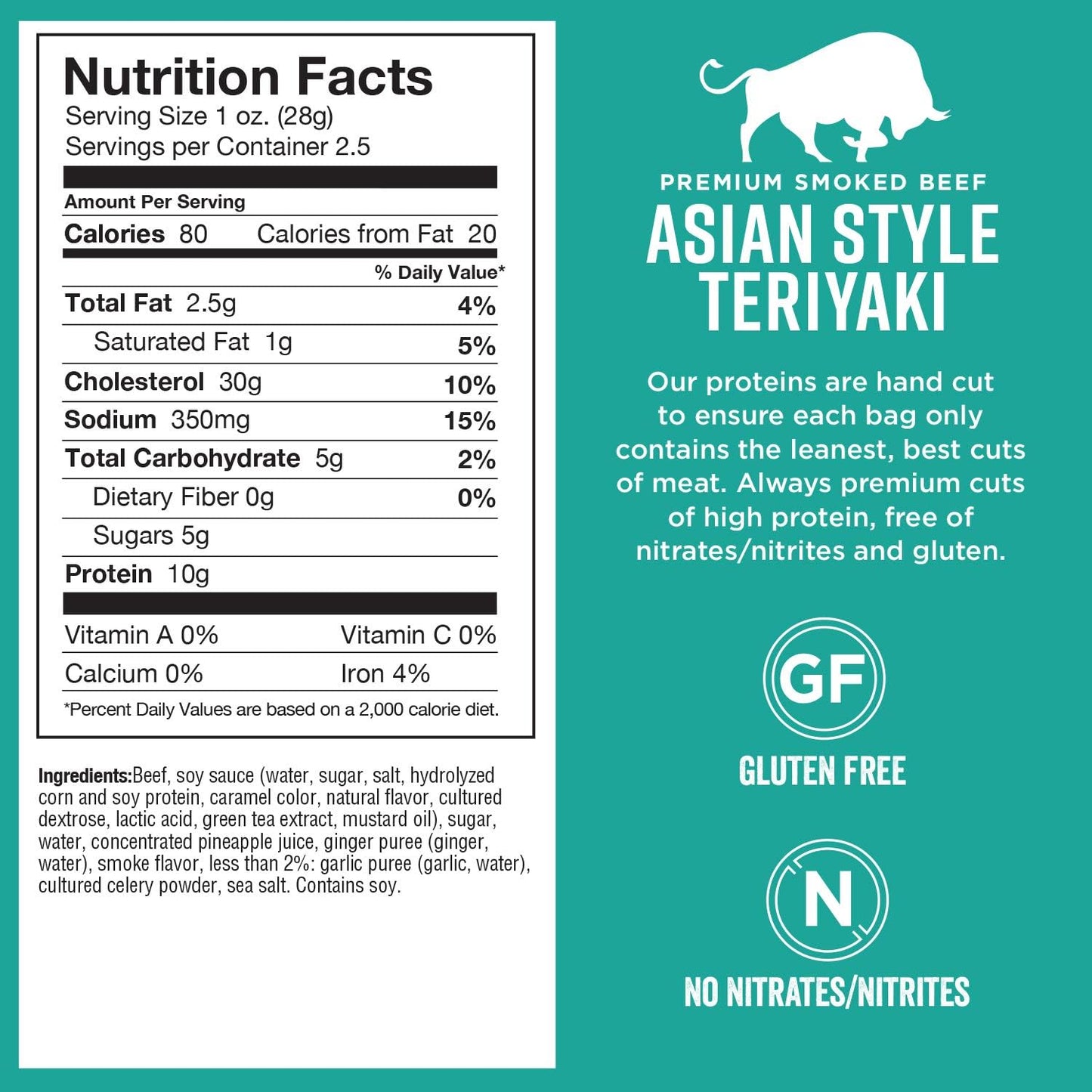 Chef's Cut Real Beef Jerky, Asian Teriyaki, 2.5 Ounce (8 Pack)