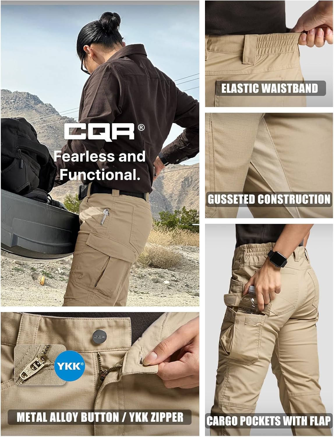CQR Women's Flex Stretch Tactical Pants, Water Resistant Ripstop Cargo Work Pants with Pockets for Outdoor & Hiking