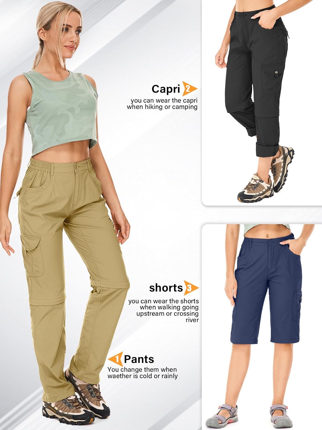 Women's Hiking Pants Convertible Quick Dry Lightweight Zip Off Fishing Travel Safari Pants