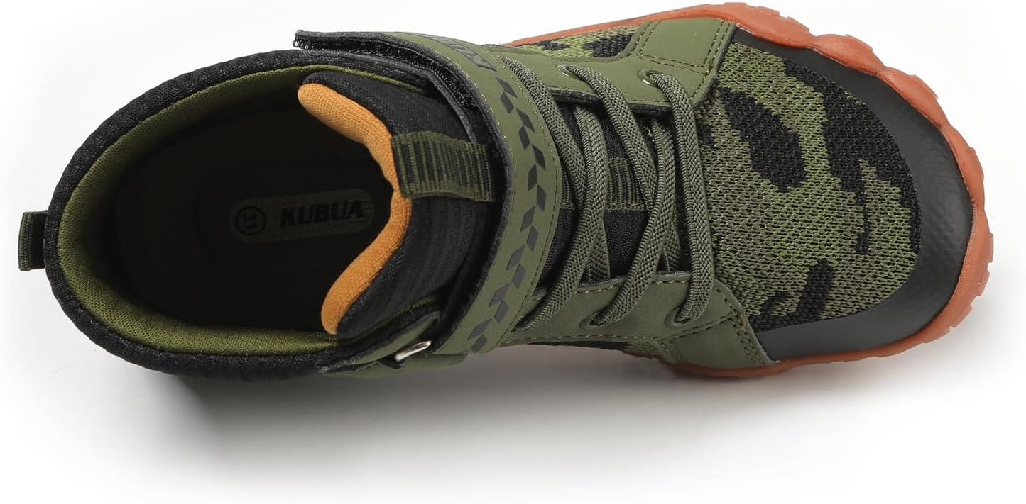 KUBUA Kids High Top Barefoot Shoes Boys Girls Minimalist Sneakers Lightweight Comfort Zero Drop Shoes Toddler Little Big Kid