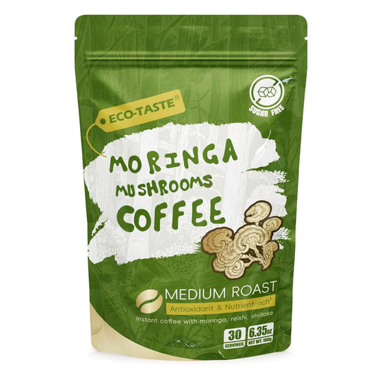 Moringa Mushroom Coffee Infused with Reishi, Moringa & Shiitake - 30% Beta-Glucans, Nutrient-rich and Antioxidants - 6.35oz (180g)