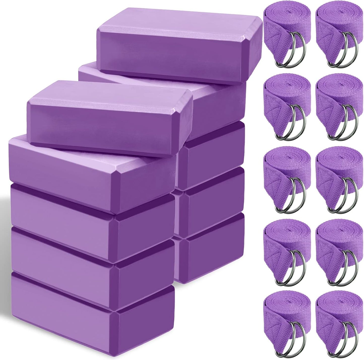 Outus 20 Pack Yoga Blocks and Straps Non-Slip EVA Foam Blocks with Metal D Ring Straps for Gym Exercise and Workout