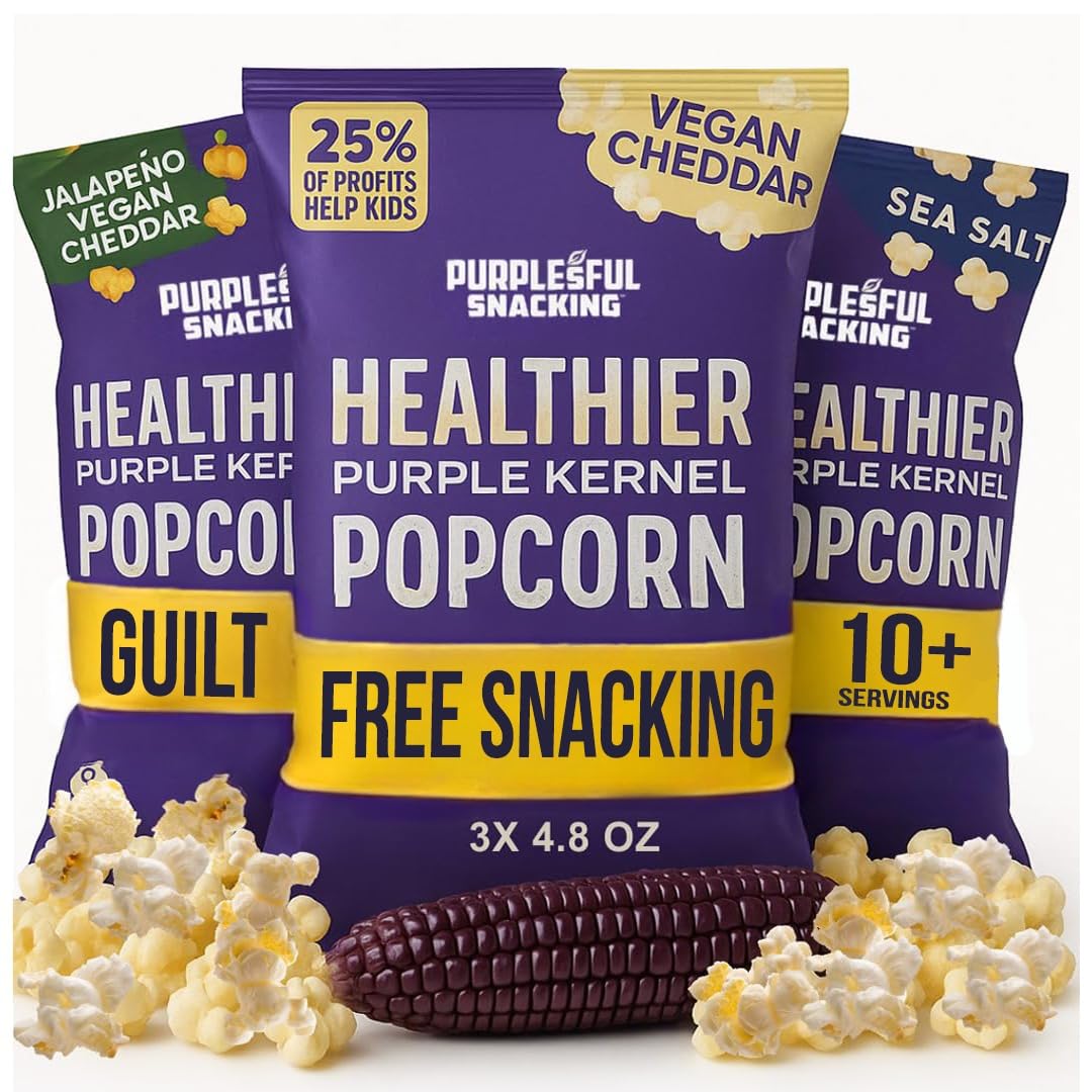 Purplesful Purple Corn Popcorn, Silkier, Creamier & Healthy Popcorn, Vegan-Friendly, Non-GMO, Flavorful Popped Corn Gourmet Snack, Variety, Big Bulk Pack - 4.8 Oz Per Pack (Pack of 3)