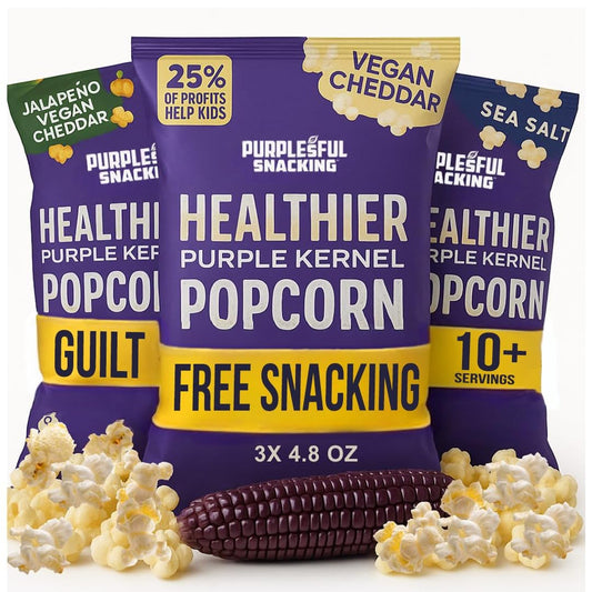 Purplesful Purple Corn Popcorn, Silkier, Creamier & Healthy Popcorn, Vegan-Friendly, Non-GMO, Flavorful Popped Corn Gourmet Snack, Variety, Big Bulk Pack - 4.8 Oz Per Pack (Pack of 3)