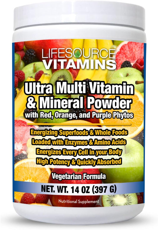 LifeSource Vitamins Ultra Multi Vitamin & Mineral Powder w/Phytos Reds Phyto Purples and Phyto Oranges - 30 Day Supply