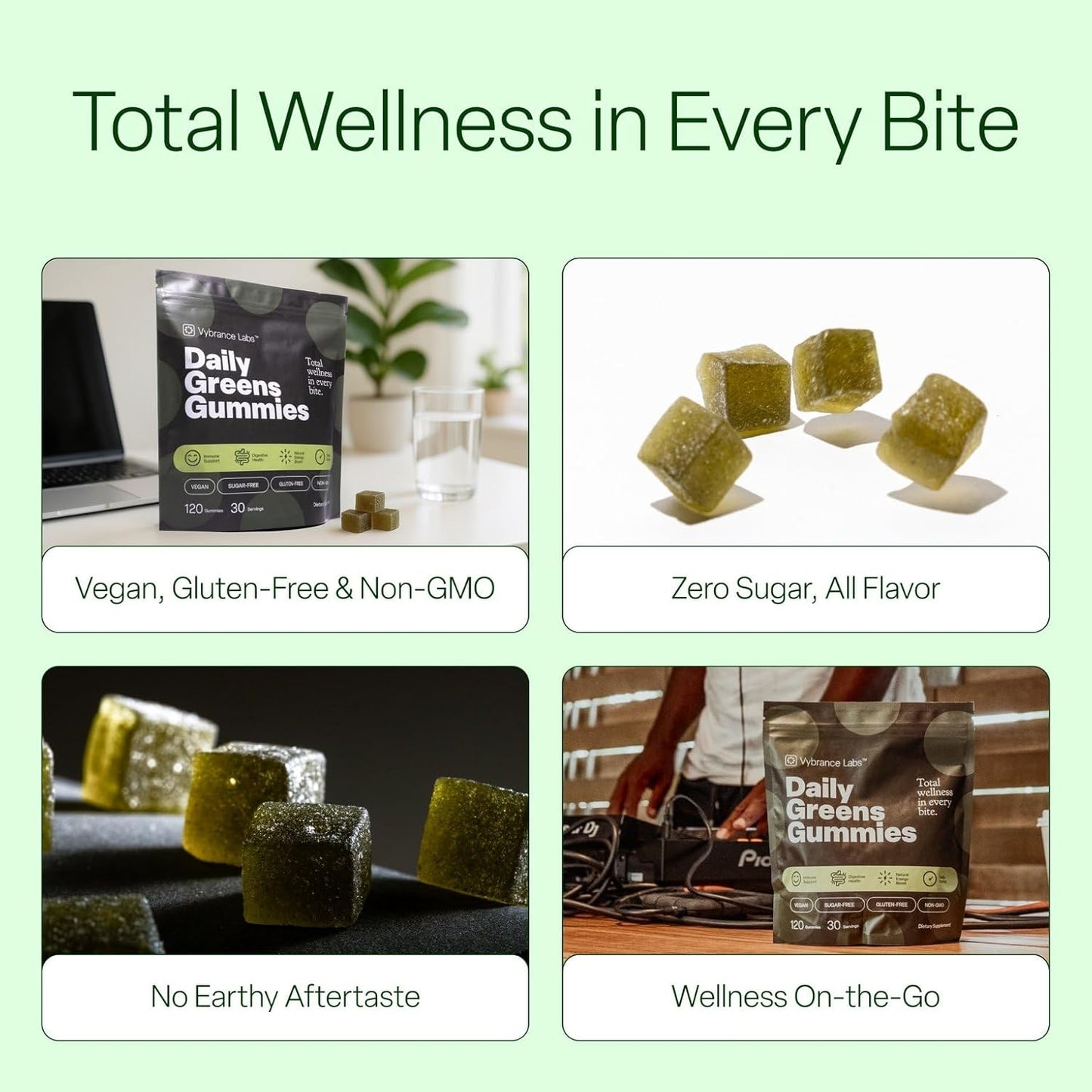 Daily Greens Gummies – Vegan, Sugar-Free Superfood Blend with Prebiotics, Probiotics & Enzymes | Gut & Immune Support, Natural Energy | Mixed Berry Flavor | 120 Gummies | Non-GMO, Gluten-Free