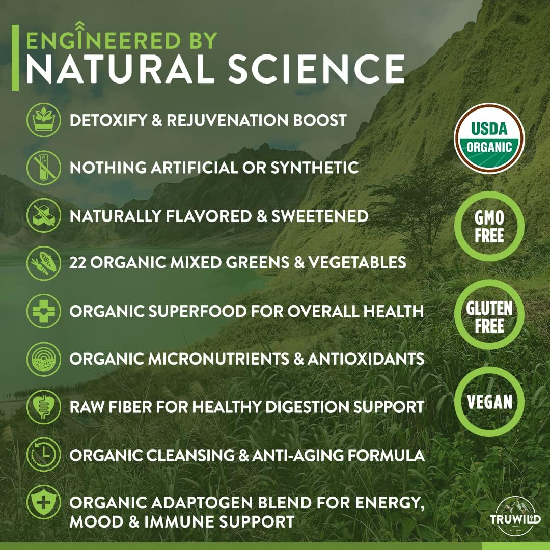 TruWild Greens Superfood Cucumber Powder, with 22+ Greens & Anti-Oxidants, Delicious Green Juice Powder, Natural Immune, Stress, Digestion Support, 30 Servings Per Tub (Cucumber Mint)