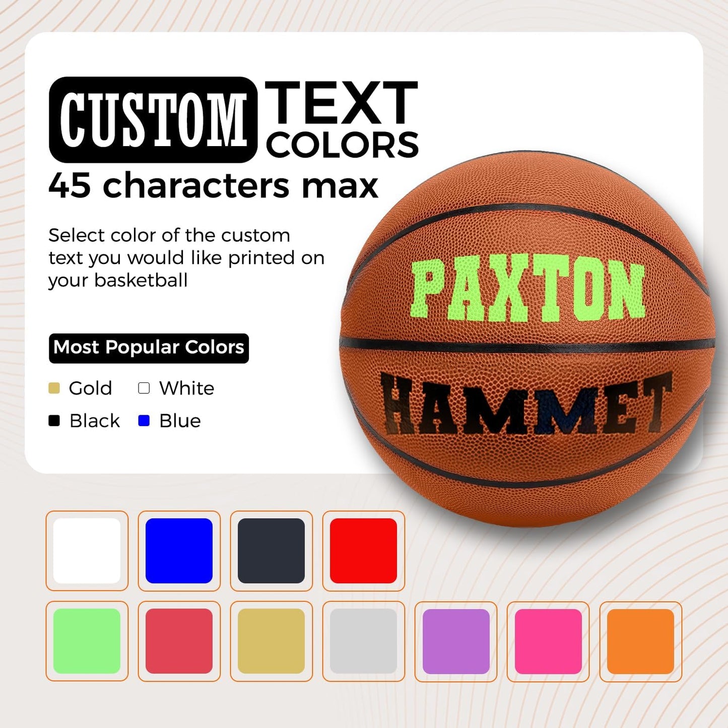 HAMMET Personalized Basketball - Customized Indoor and Outdoor Basketball with Your Name or Text - Ideal Gift for Son, Daughter, Boy or Girl