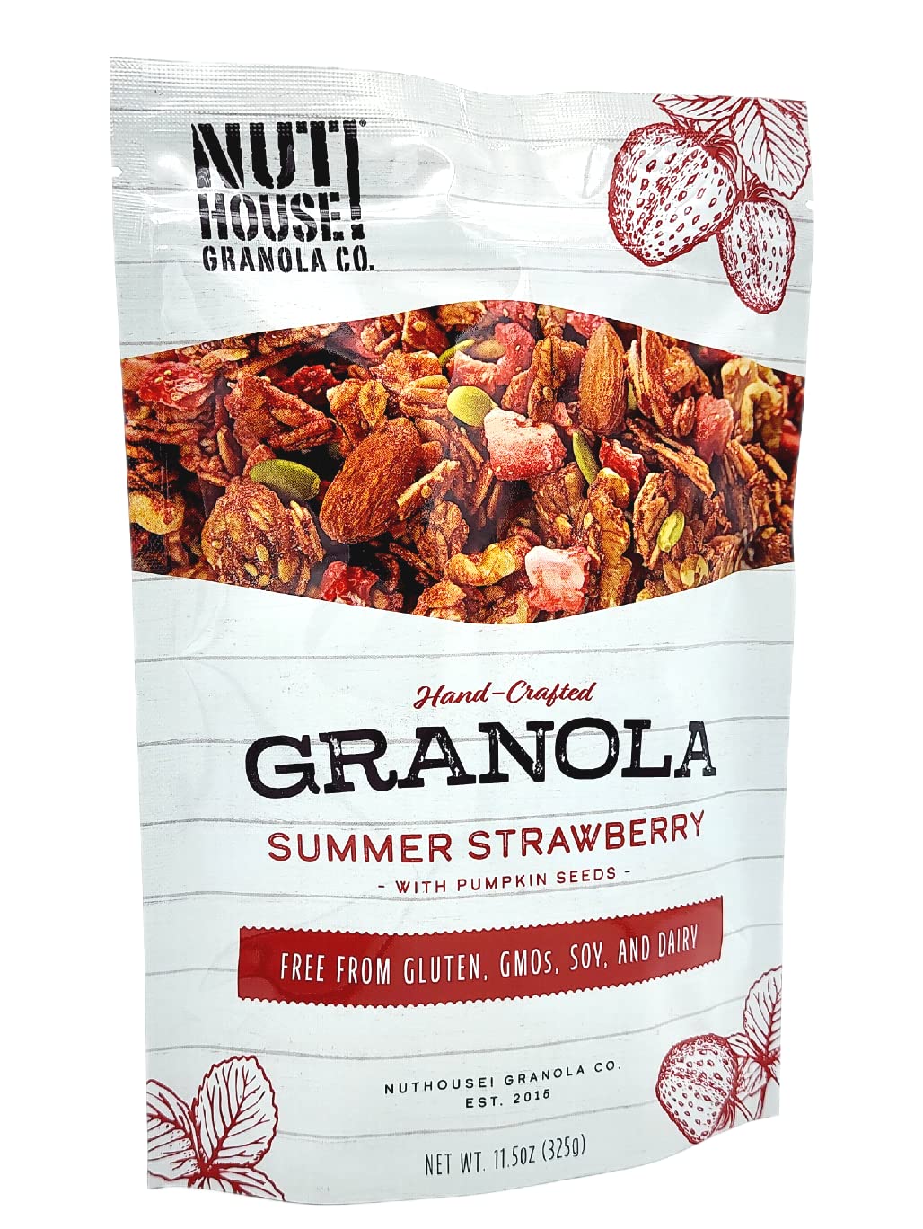 NutHouse! Granola Company - Premium Summer Strawberry Granola | Certified Gluten-Free, Non-GMO, Kosher | Vegan, Soy-Free | 11.5 oz. Bag (6-Pack)