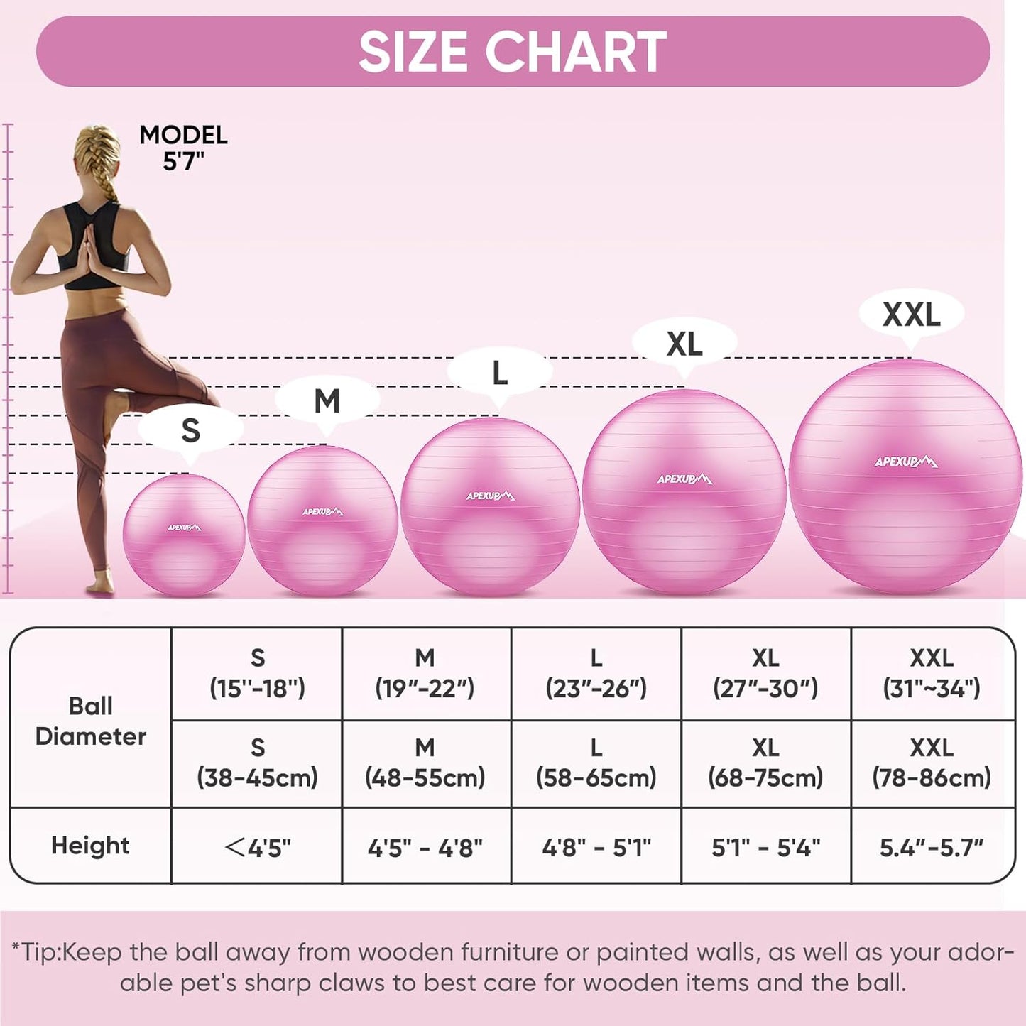 APEXUP Yoga & Pilates Ball - Anti Slip Heavy Duty Gym Ball for Fitness, Balance & Core Workout