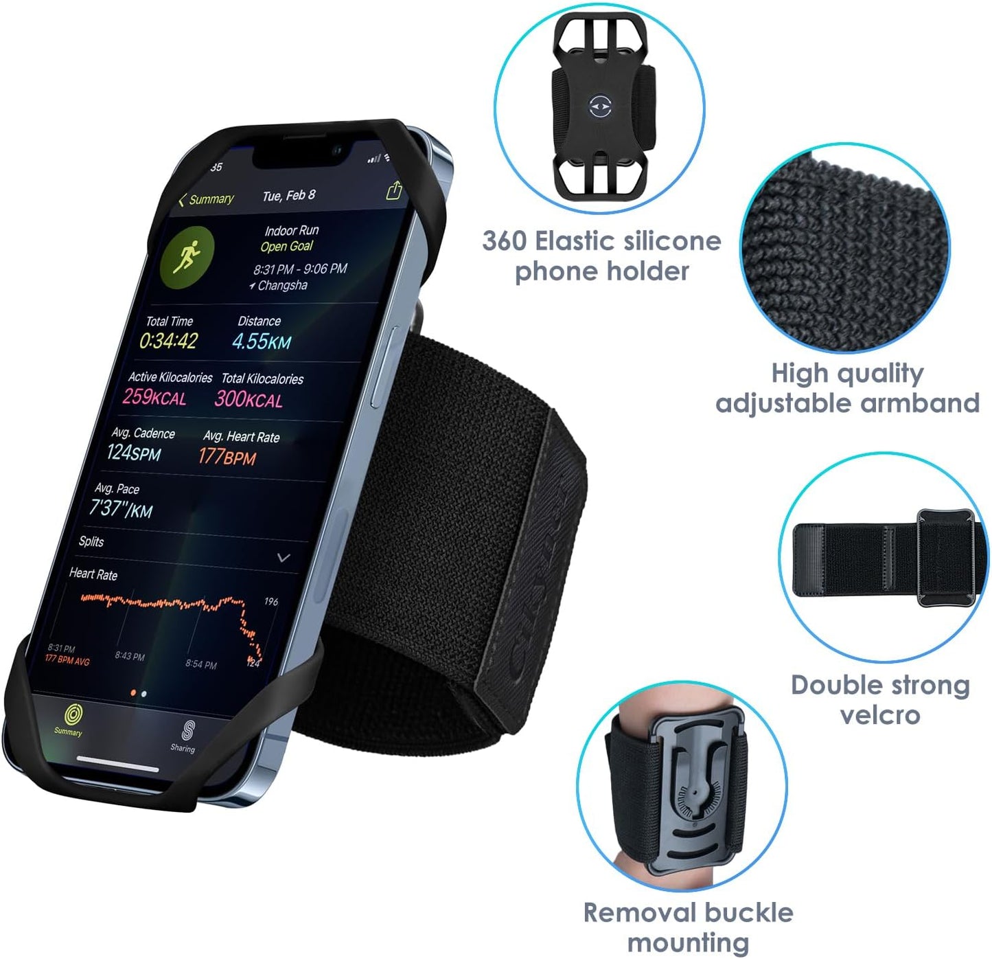 Cikyner Running wristband, Running Phone Holder Sports wristband 360° Rotatable & Detachable Running Phone wristband for 4.5- 7'' iPhone for Gym Jogging Cycling Hiking