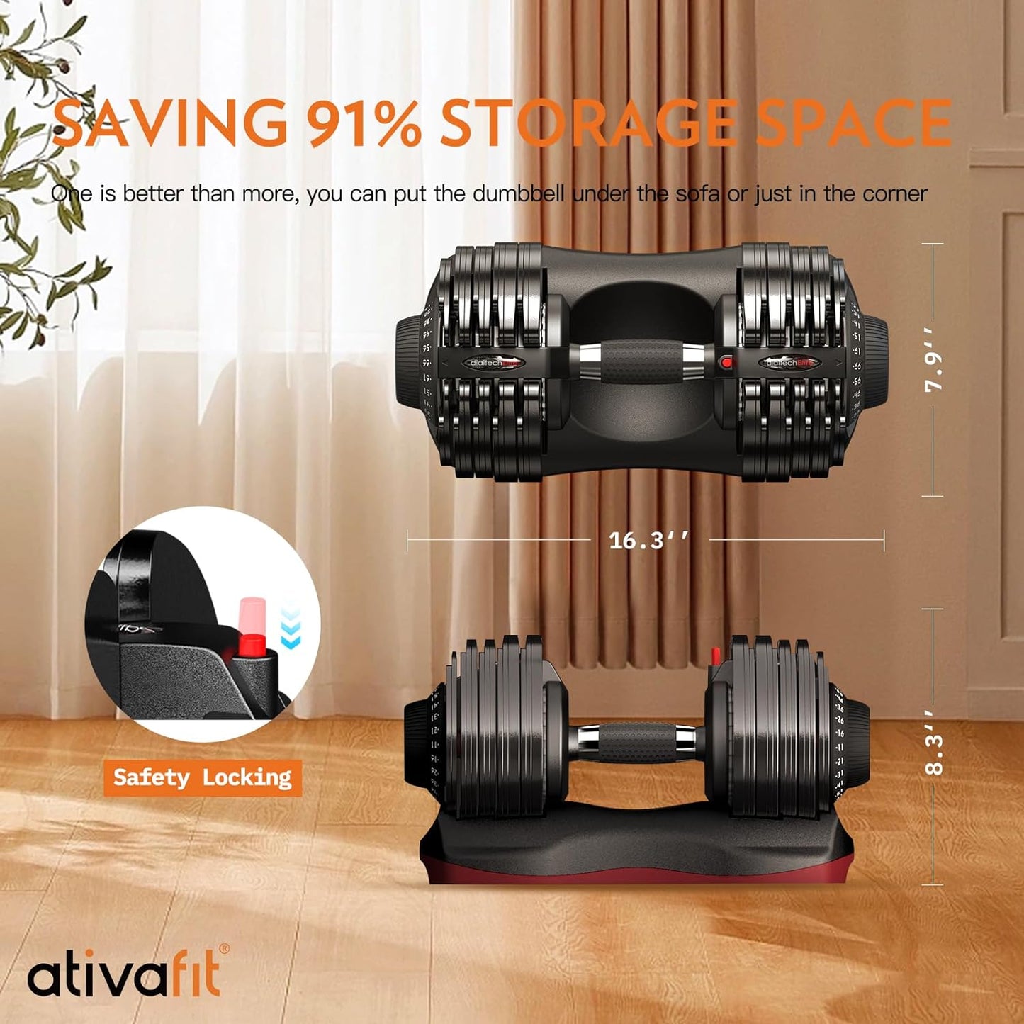 Ativafit 27.5/66/88LBS Pair Adjustable Dumbbell Set with Anti-slip Handle 12 In 1 Quick Dial Adjustment Weights With Safety Locking Button Space Saving Strength Training for Full Body Home Gym Workout