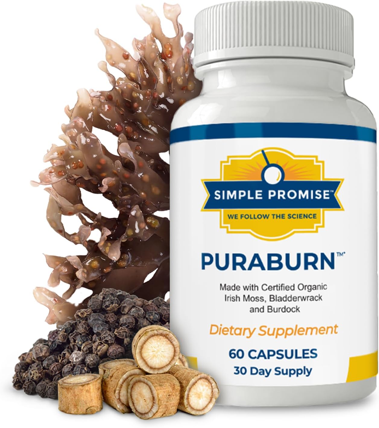 Simple Promise PuraBurn™ - Herbal Wellness Supplement with Organic Irish Sea Moss, Bladderwrack & Burdock Root - Supports Digestive Health & Nutrient Absorption - 60 Capsules