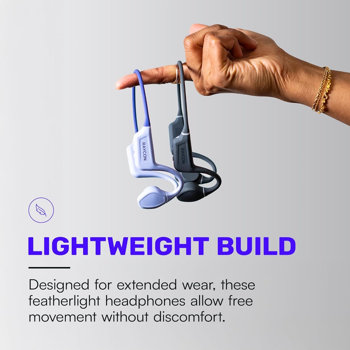 Raycon Bone Conduction Headphones, Open-Ear Bluetooth Sports Earbuds with Mic, IP68 Water Resistant Headset for Workout and Running, 13hr Playtime (Gray)