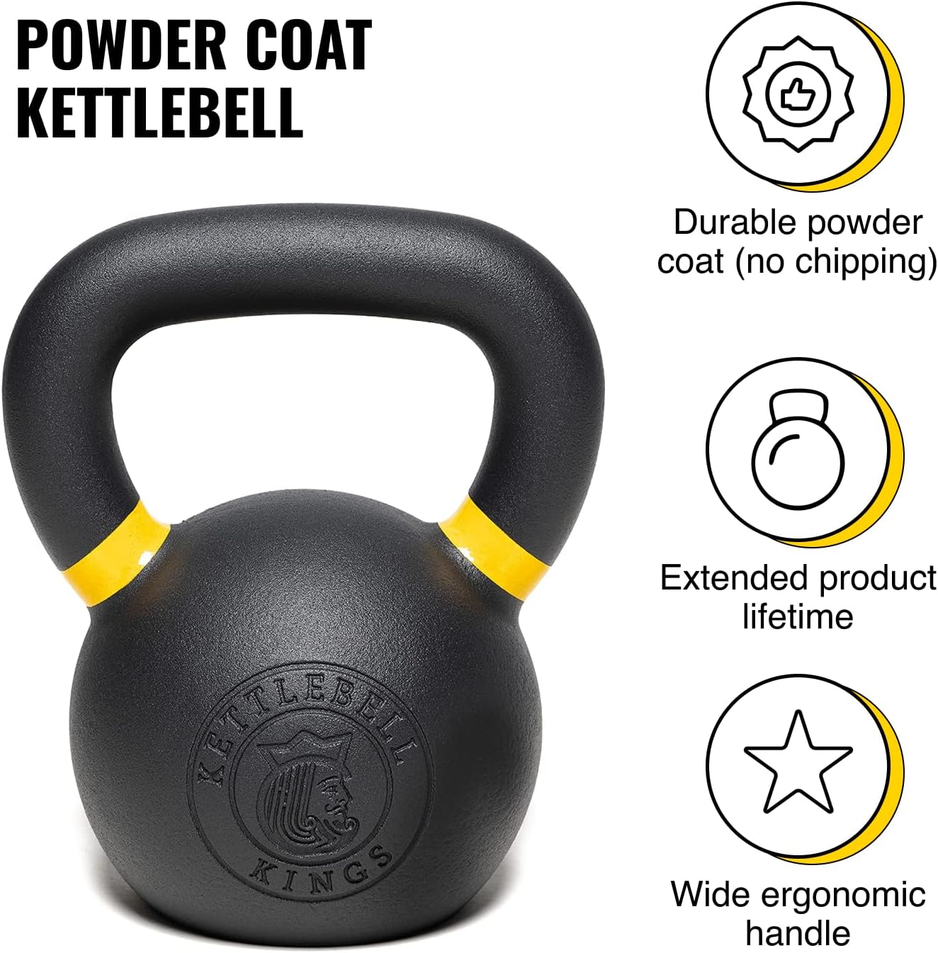 Kettlebell Kings Powder Coated Kettlebell Weights 5-90 LB | Workout Gym Equipment & Strength training sets for Women & Men | Durable Coating for Grip Strength, Rust Prevention