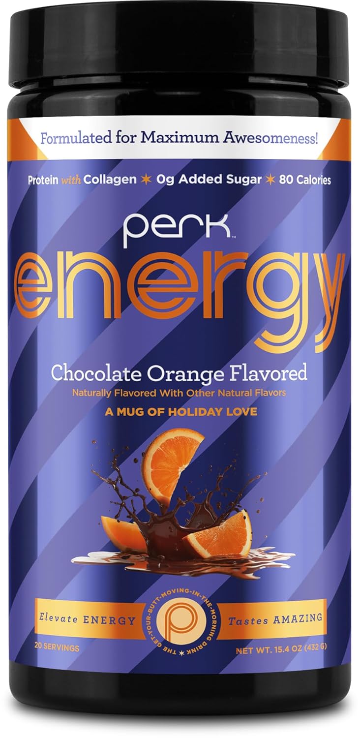 Perk Energy Original Chocolate Orange Flavored (20 Servings) - Gluten Free, Soy Free and Peanut Free