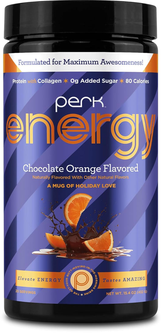 Perk Energy Original Chocolate Orange Flavored (20 Servings) - Gluten Free, Soy Free and Peanut Free
