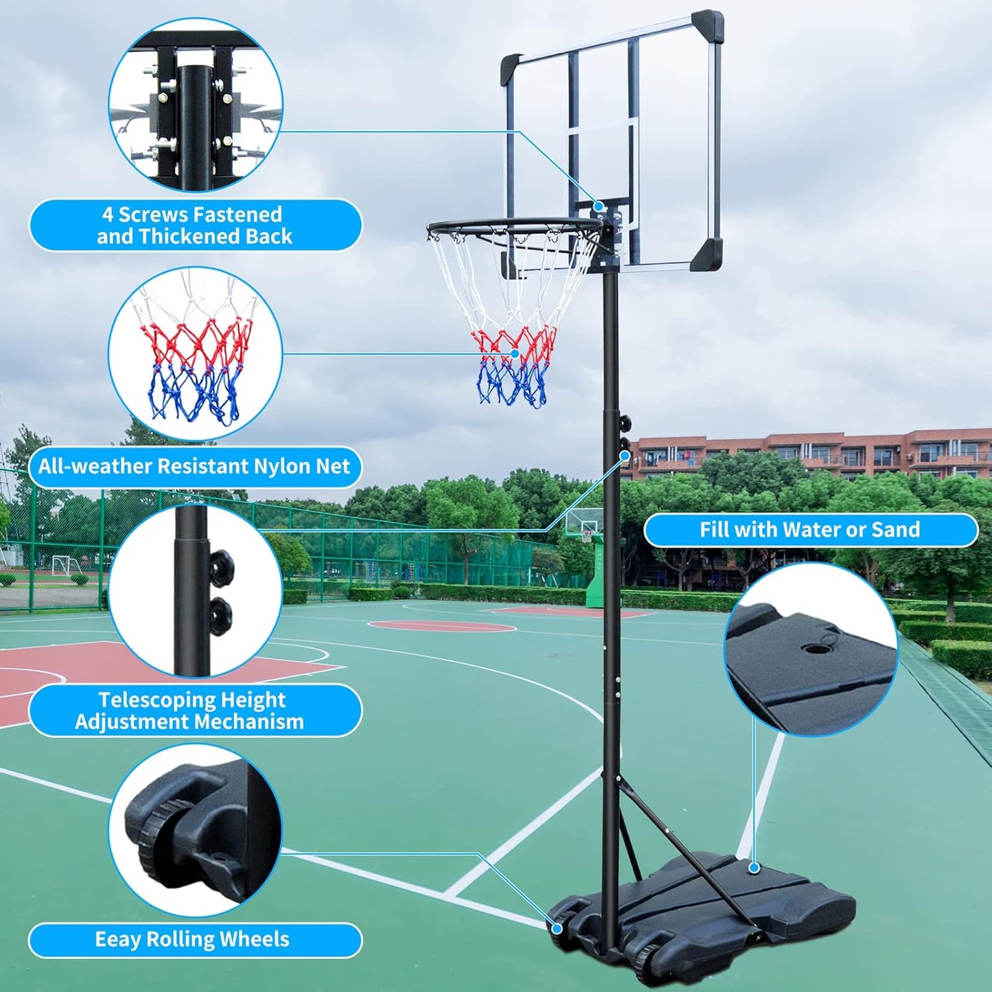 LSKSSNG Portable Adjustable Basketball Hoop System 5.4-7ft with 32Inch Shatterproof Backboard & Wheels, Suitable for Youth & Adults, Indoor/Outdoor