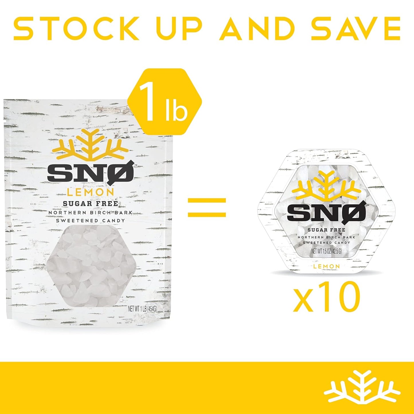 Lemon Xylitol Candy Chips - SNØ 1LB Bag- Sugar-Free Candy With Only 2 Ingredients | Low Carbs, Diabetic-Friendly, Non-GMO, Vegan, GF & Kosher | Purest candy in the world!
