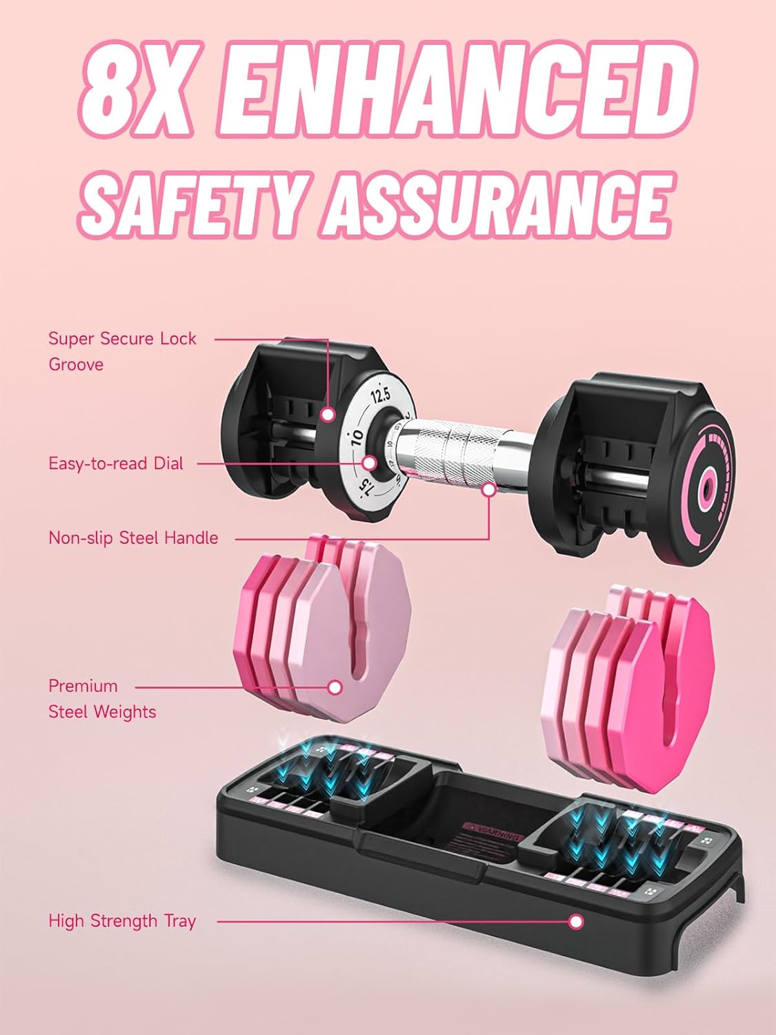 Adjustable Dumbbells Set 12.5LB/22.5LB Pair, 1-Sec Fast Adjustable 5 Weights by Turning Handle, Premium Comfort Non-slip Metal Dumbbells with Tray, Compact Size for Full Body Home Workout